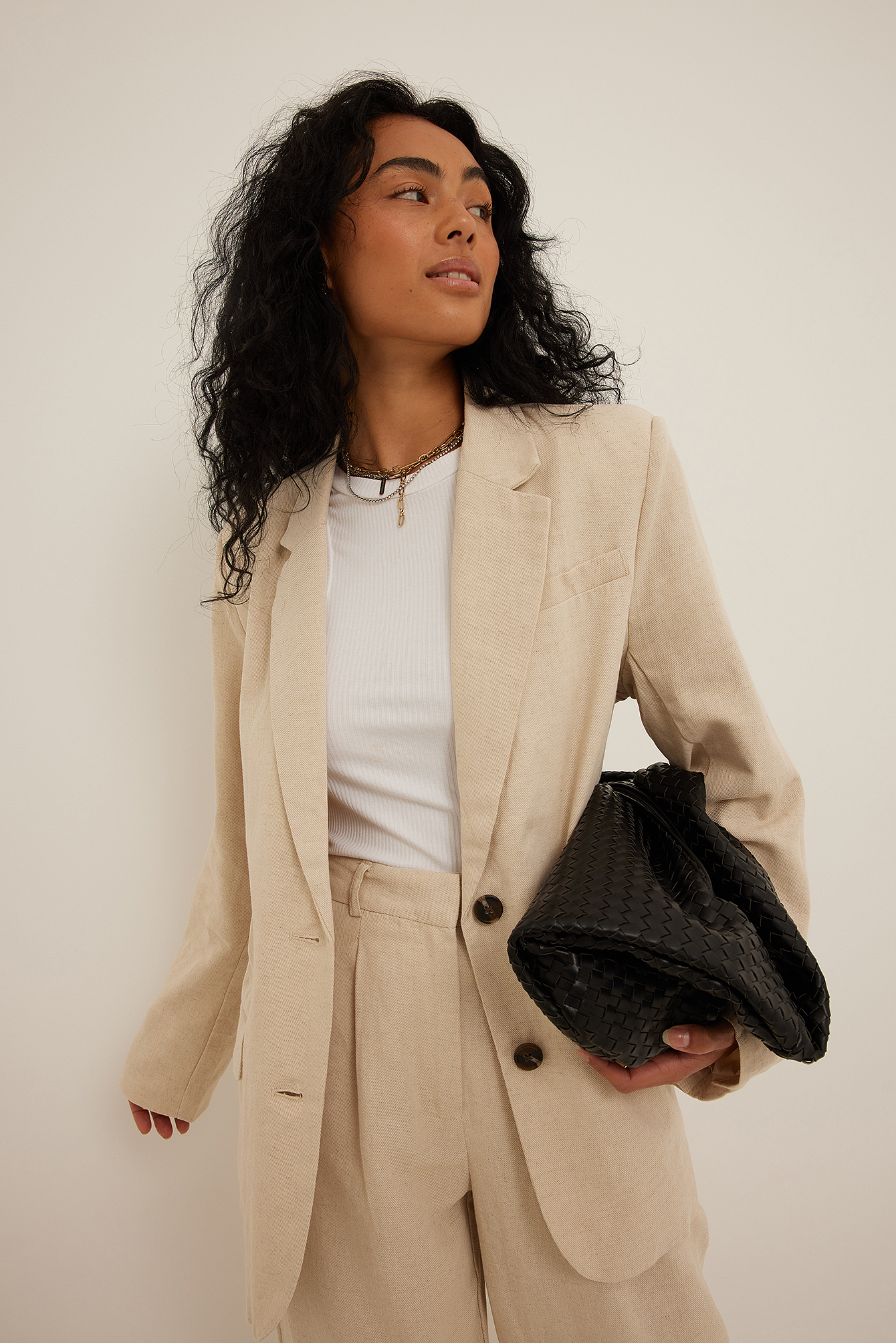 Linen-blend Oversized Blazer Beige | na-kd.com