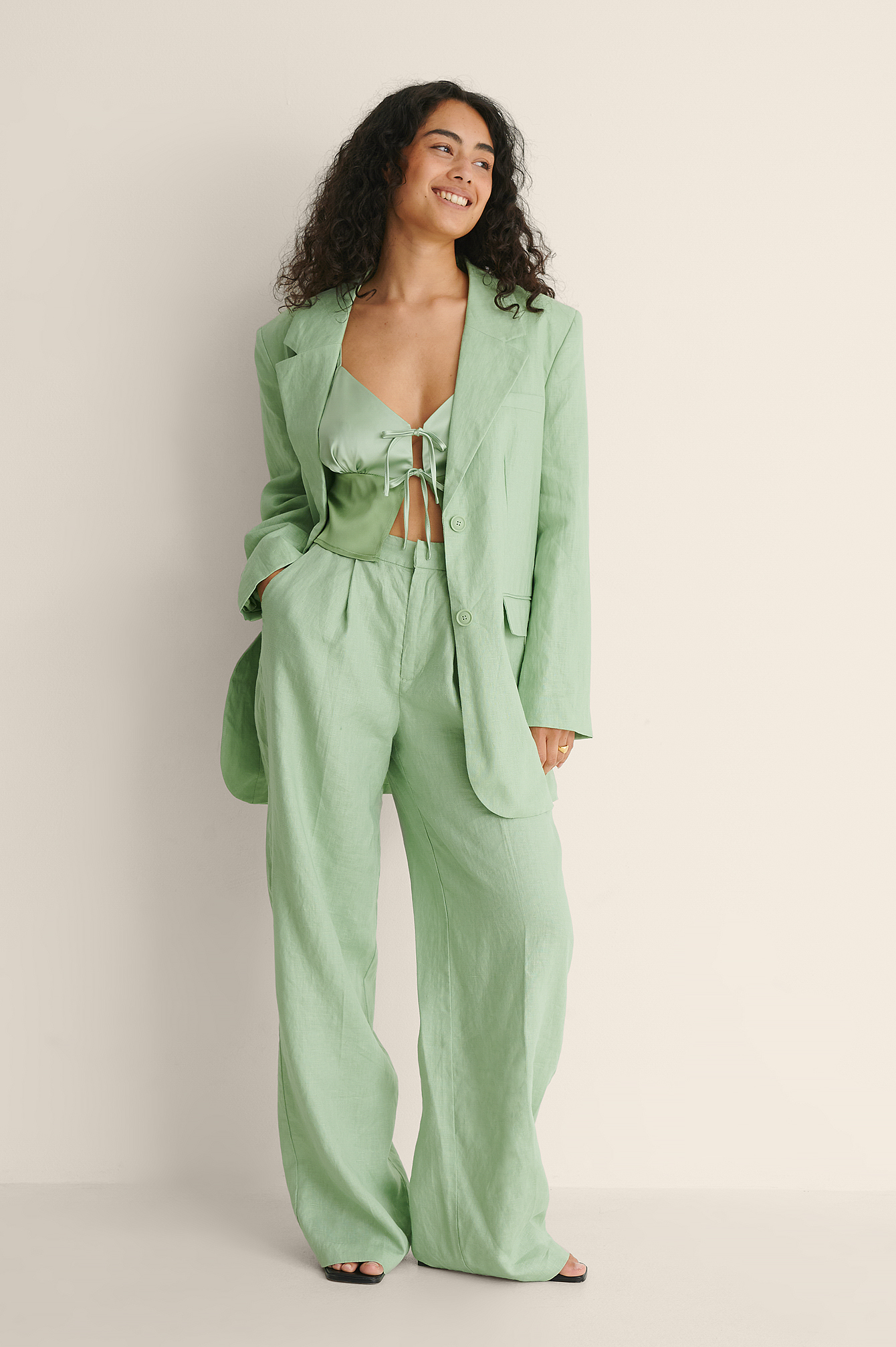 Linen Long Suitpants Green | na-kd.com