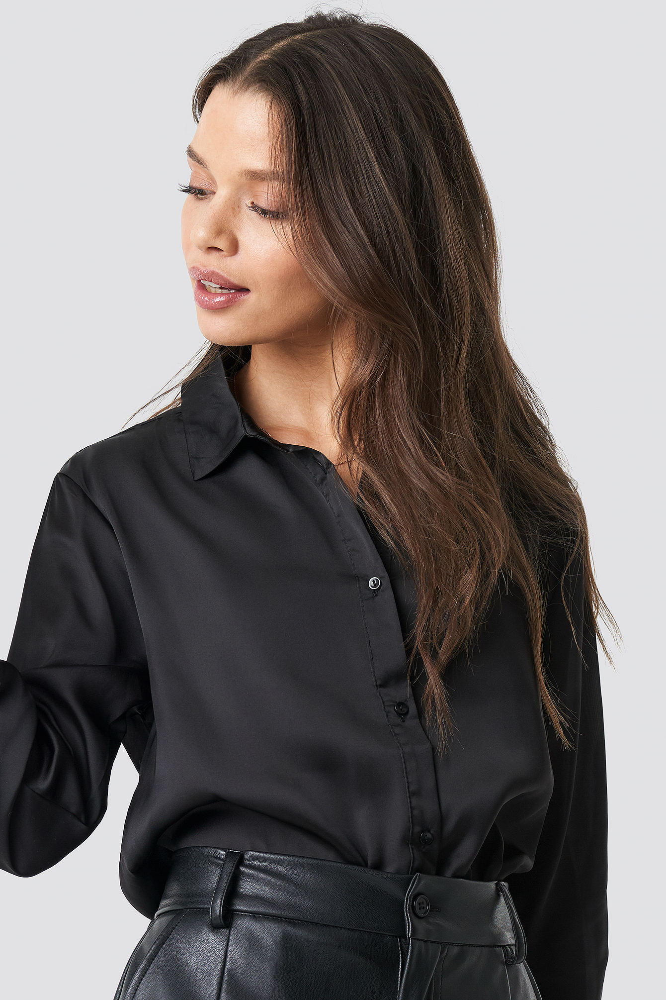 Long Sleeve Satin Shirt Black | na-kd.com