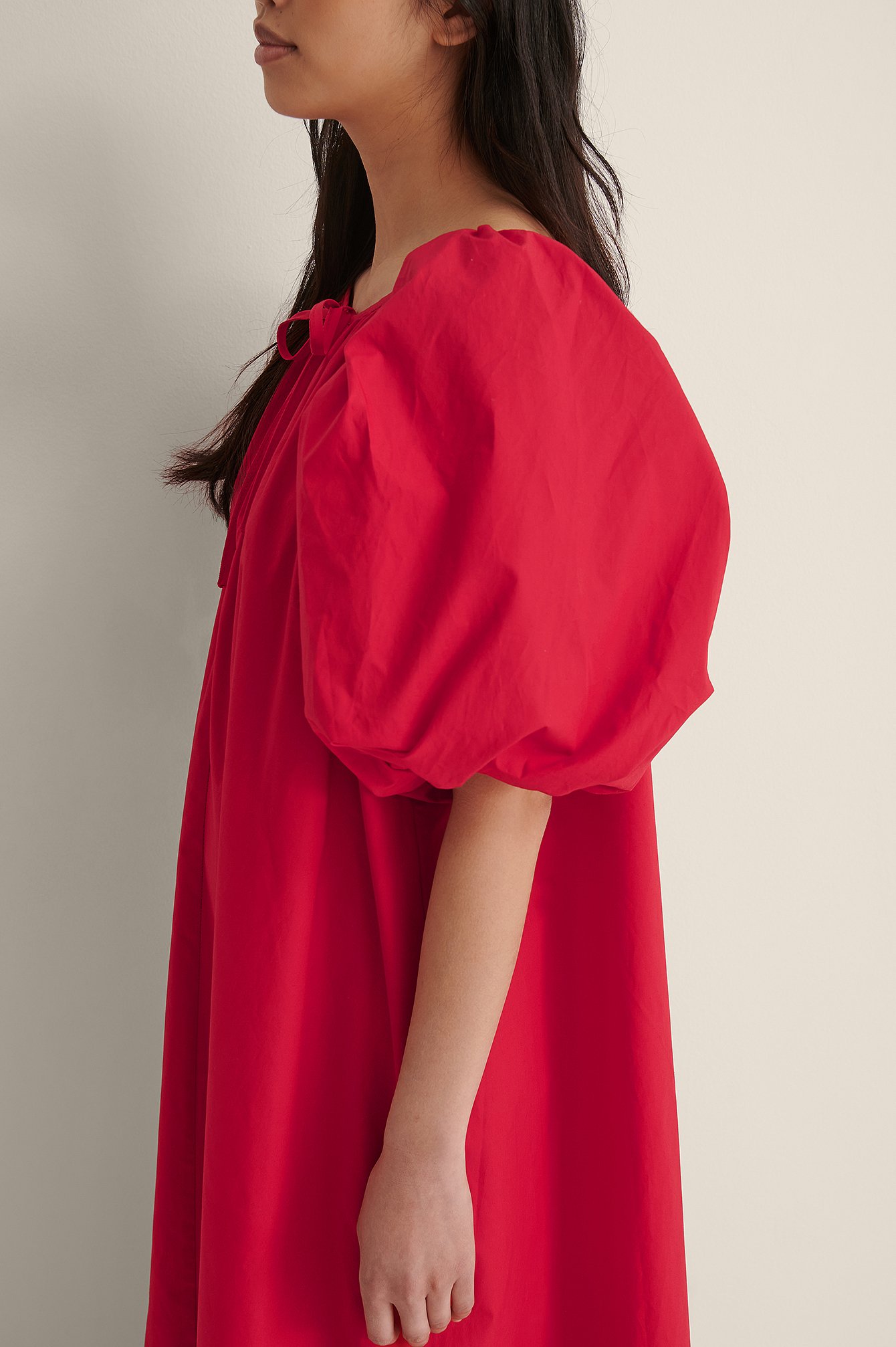 red cotton dress with sleeves