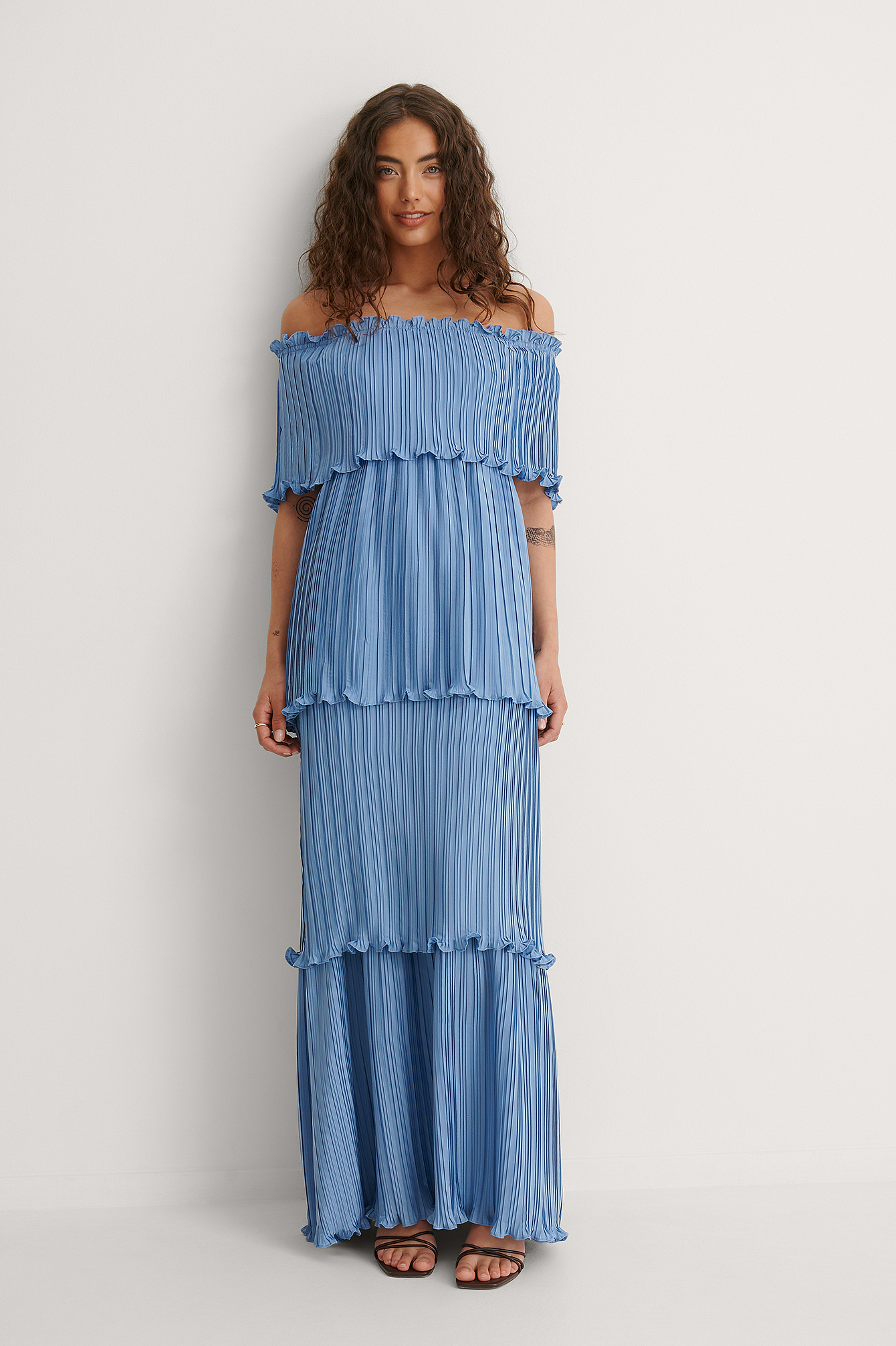 Maxi Pleated Panel Dress Blue | NA-KD