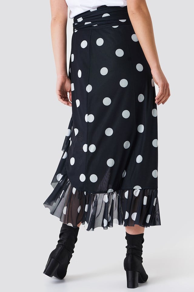 Mesh Overlap Maxi Skirt Black/White dots | na-kd.com