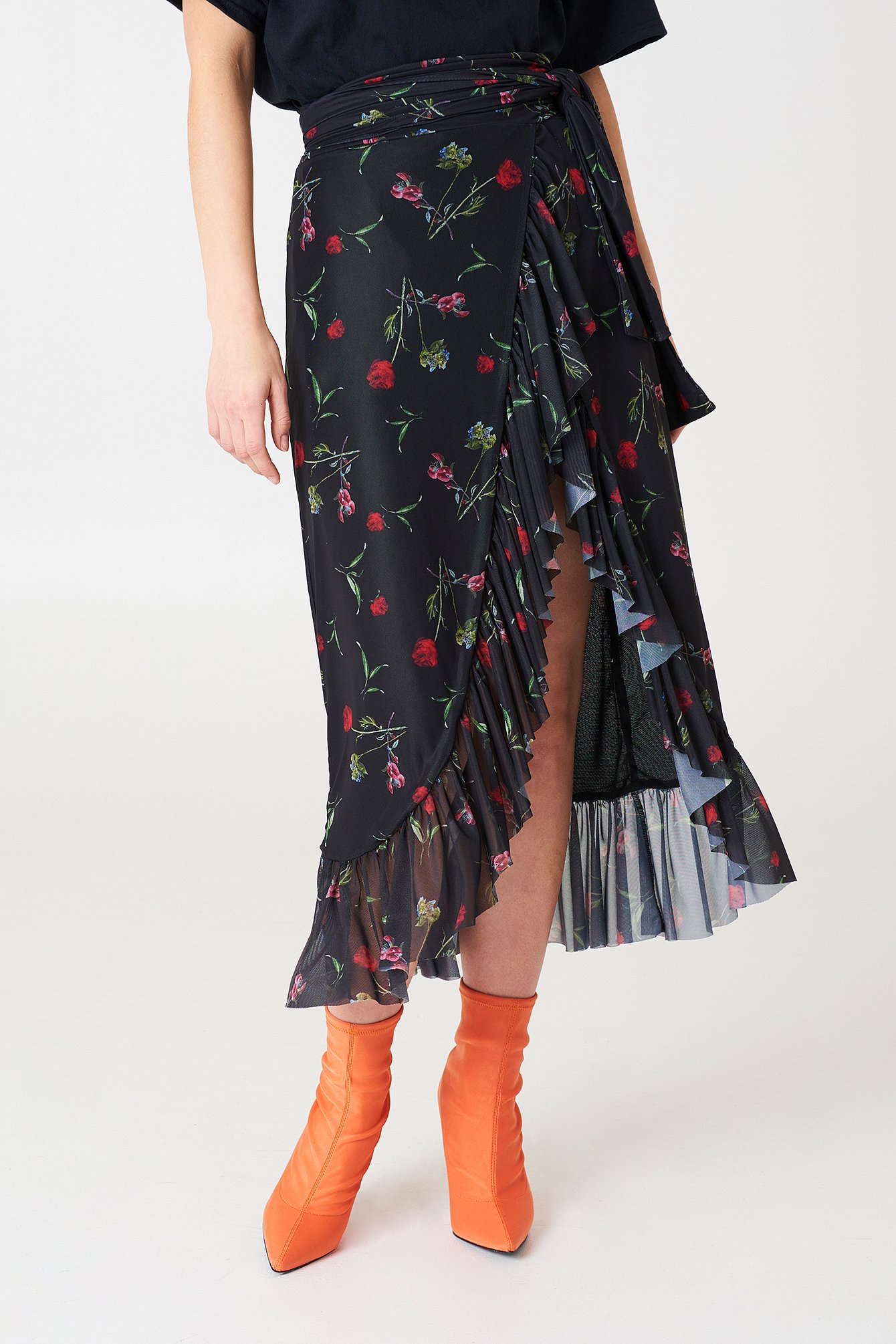 Mesh Overlap Maxi Skirt Black Flower | na-kd.com - 640 x 960 jpeg 79kB