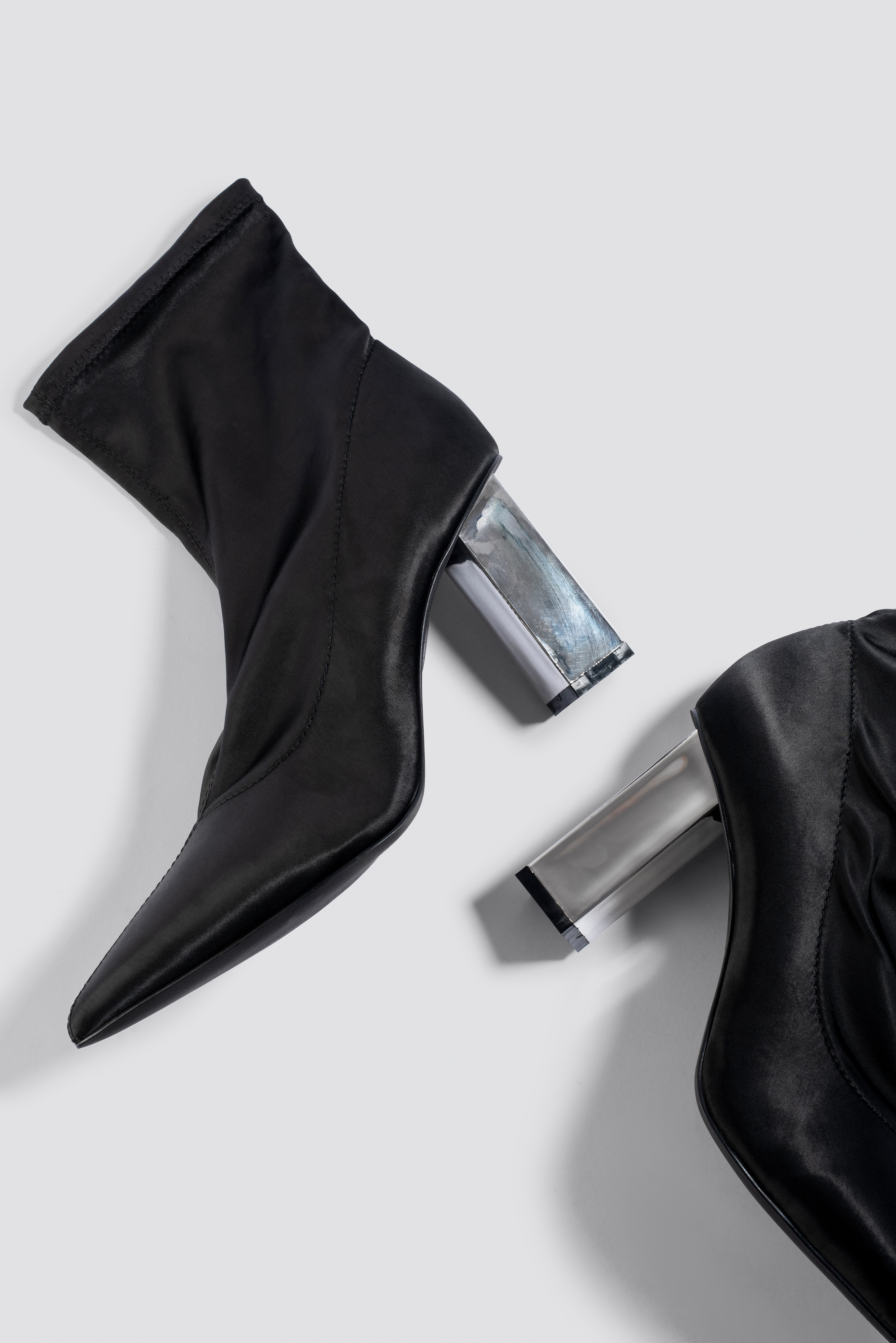 metallic block heel booties