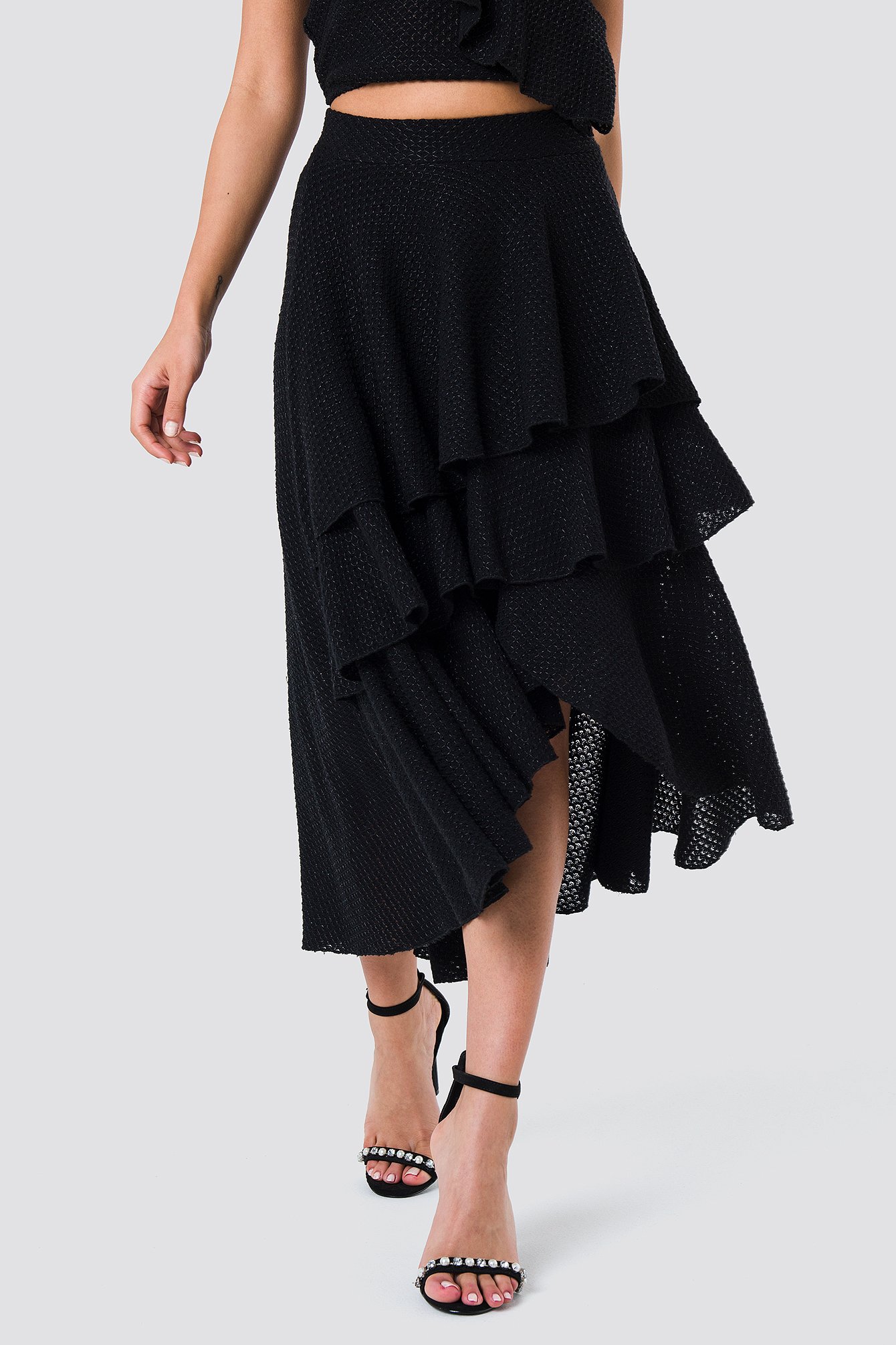 Metallic Flounce Skirt Black | na-kd.com