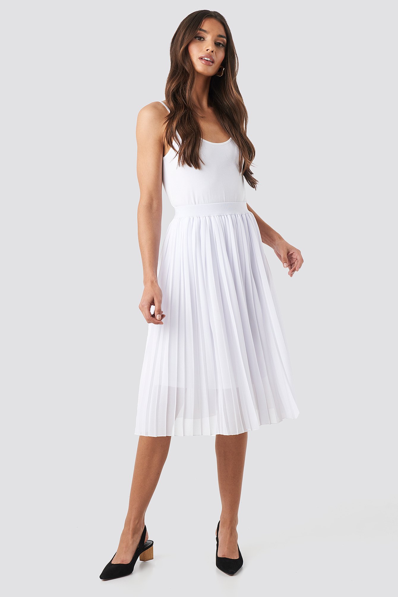Midi Pleated Skirt White Na 2616
