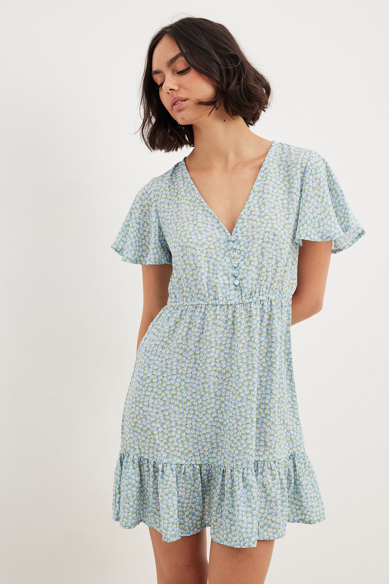 Mini Printed Buttoned Dress Blue | NA-KD