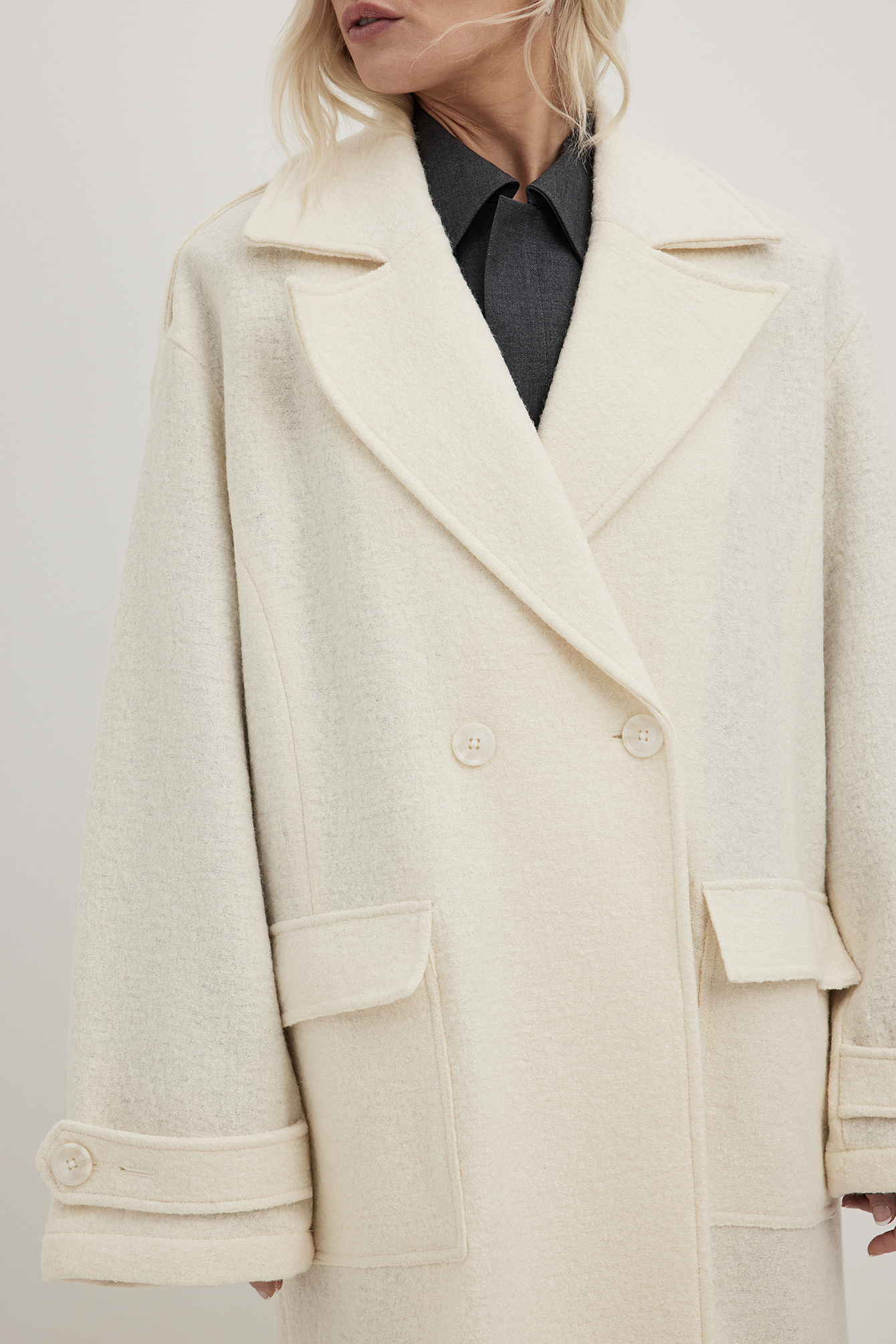 Oversized Loose Wool Blend Coat Offwhite | NA-KD
