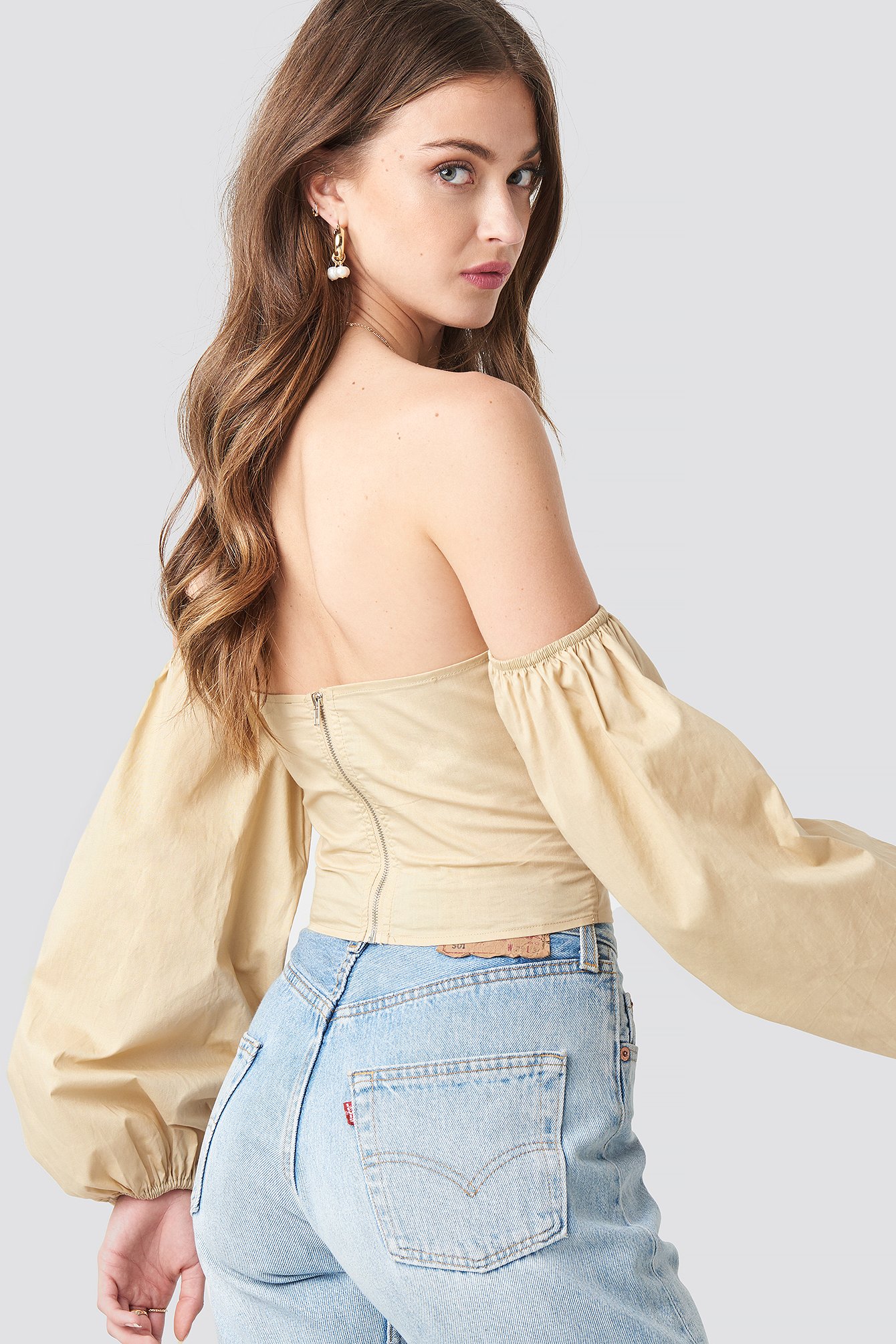 beige off the shoulder top