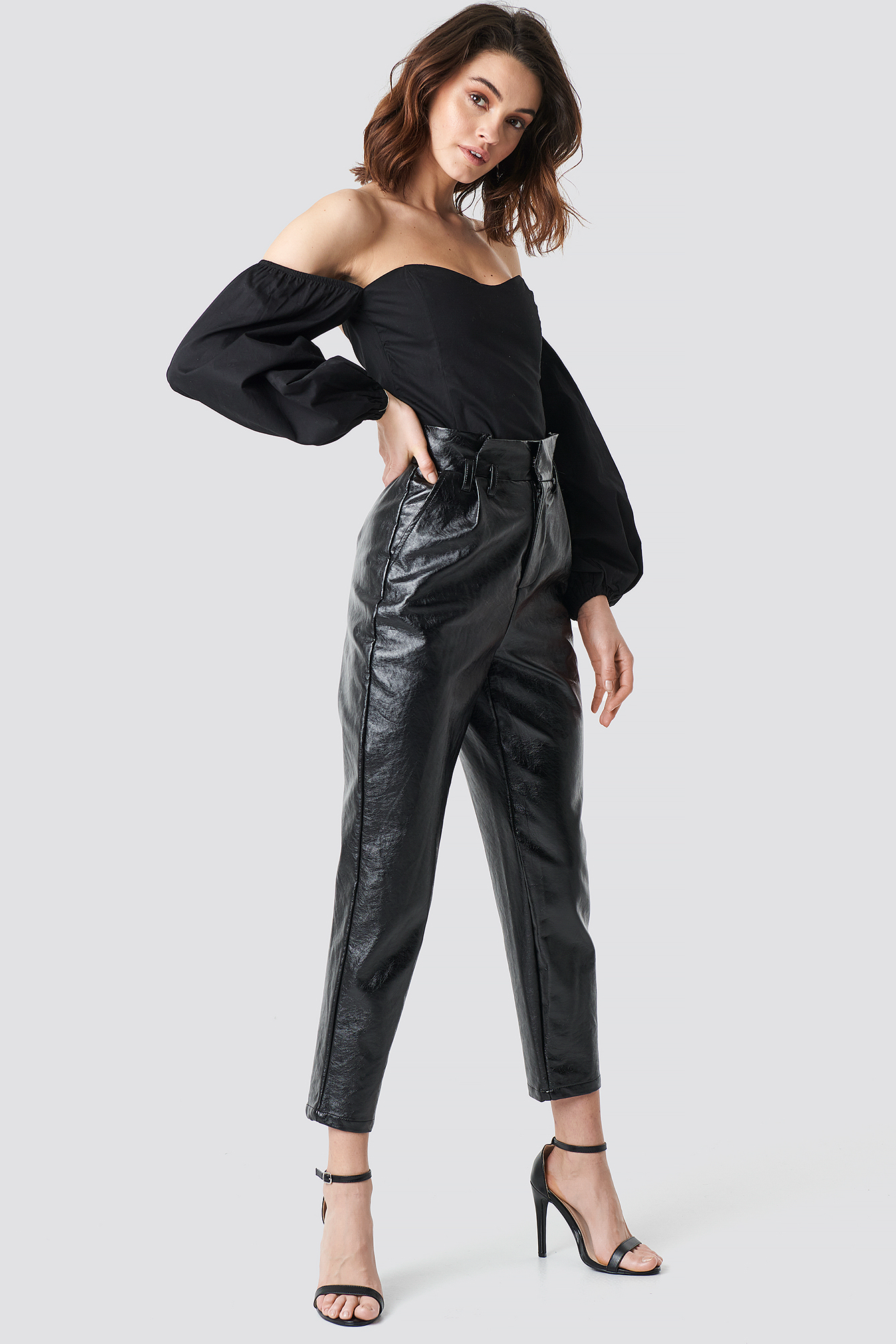 Off Shoulder Balloon Sleeve Top Black | na-kd.com