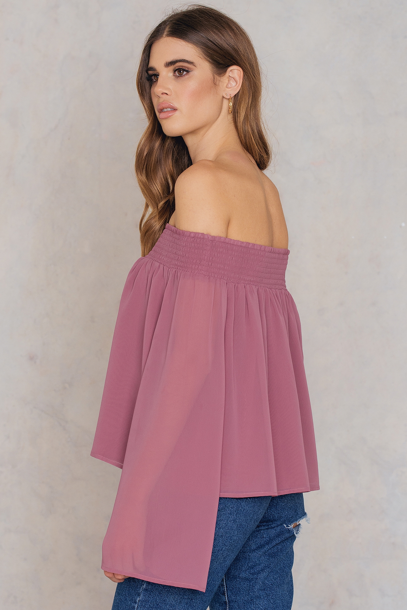 pink off the shoulder long sleeve top