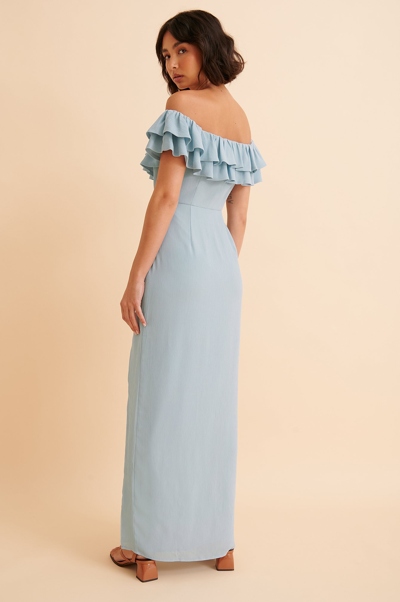 off the shoulder maxi dress blue