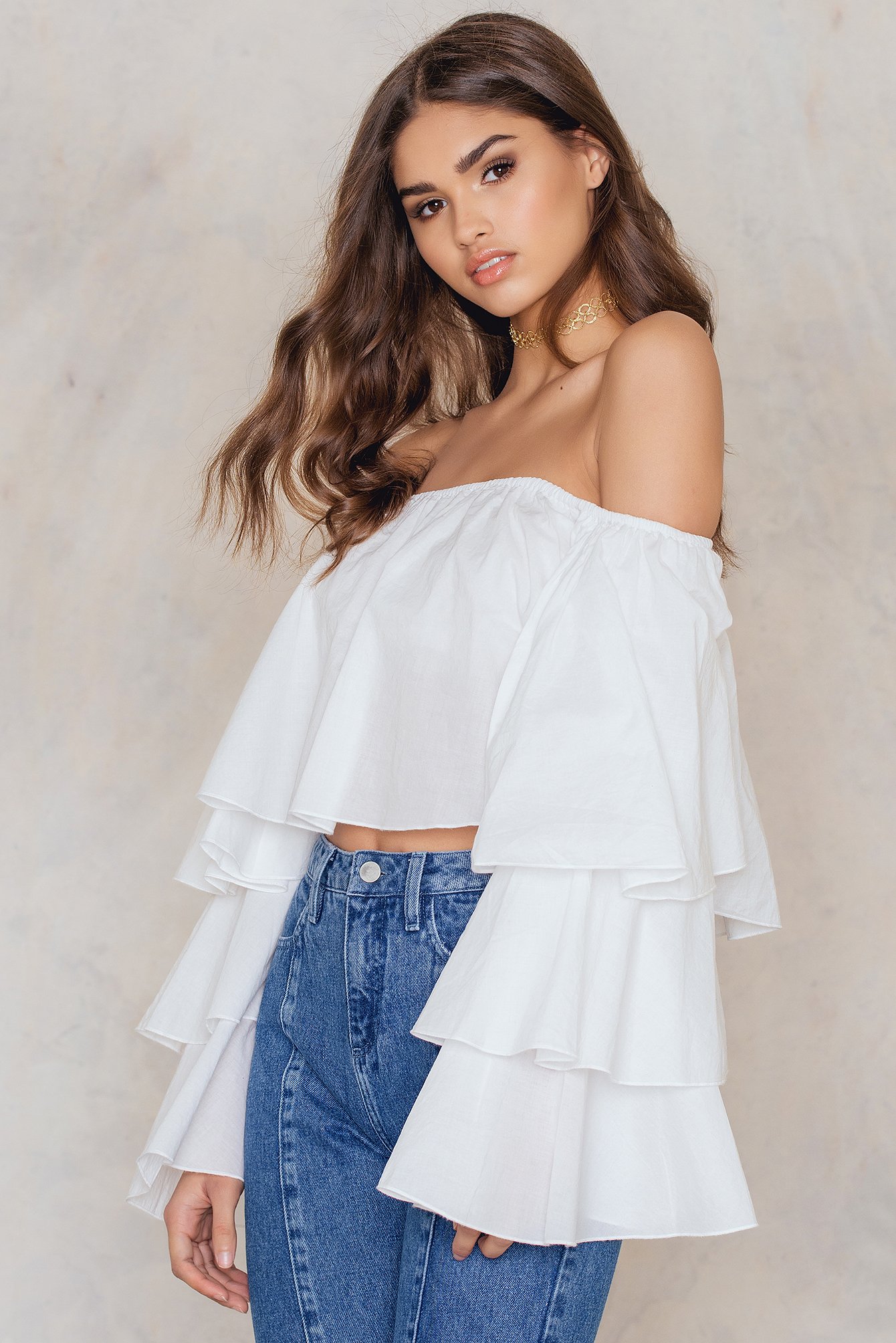 off shoulder flounce top