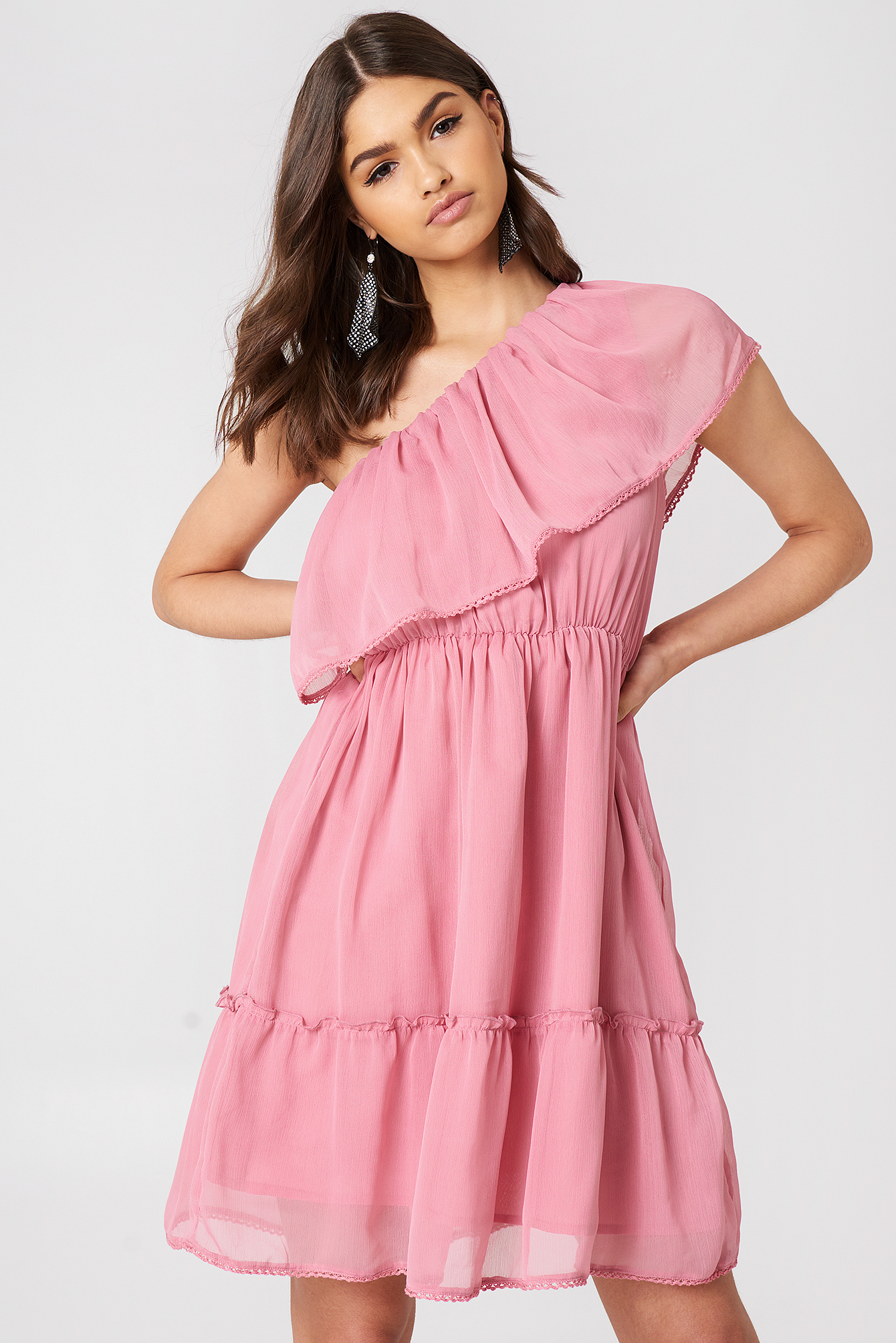 one shoulder flounce dress