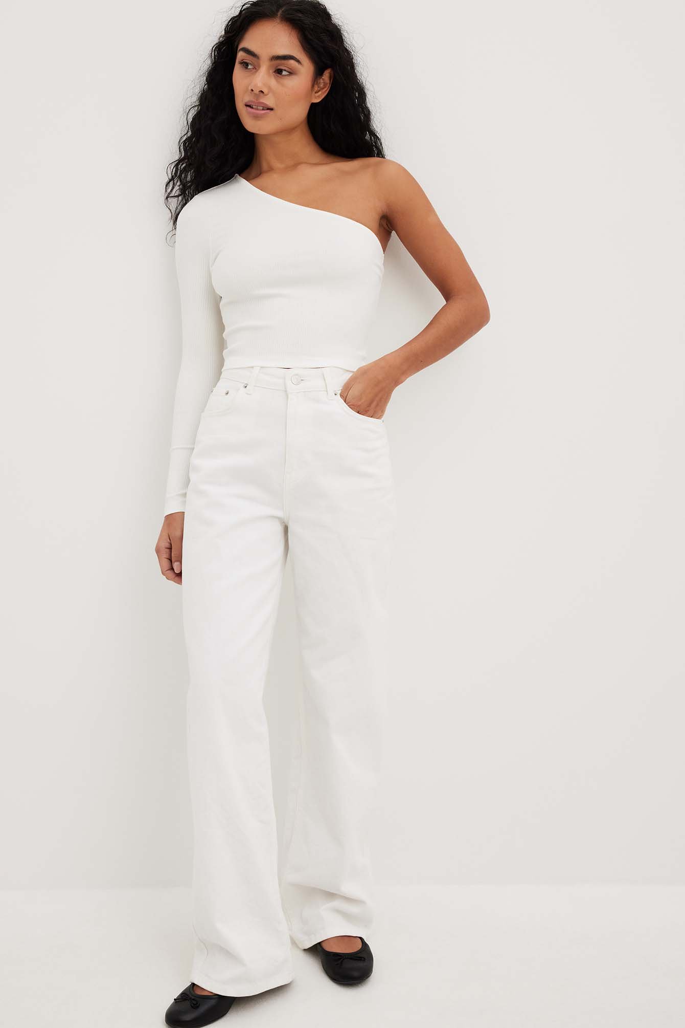 NA-KD Basic One Shoulder Rib Top - Tops - Offwhite - X-Large - NA-KD / NAKD