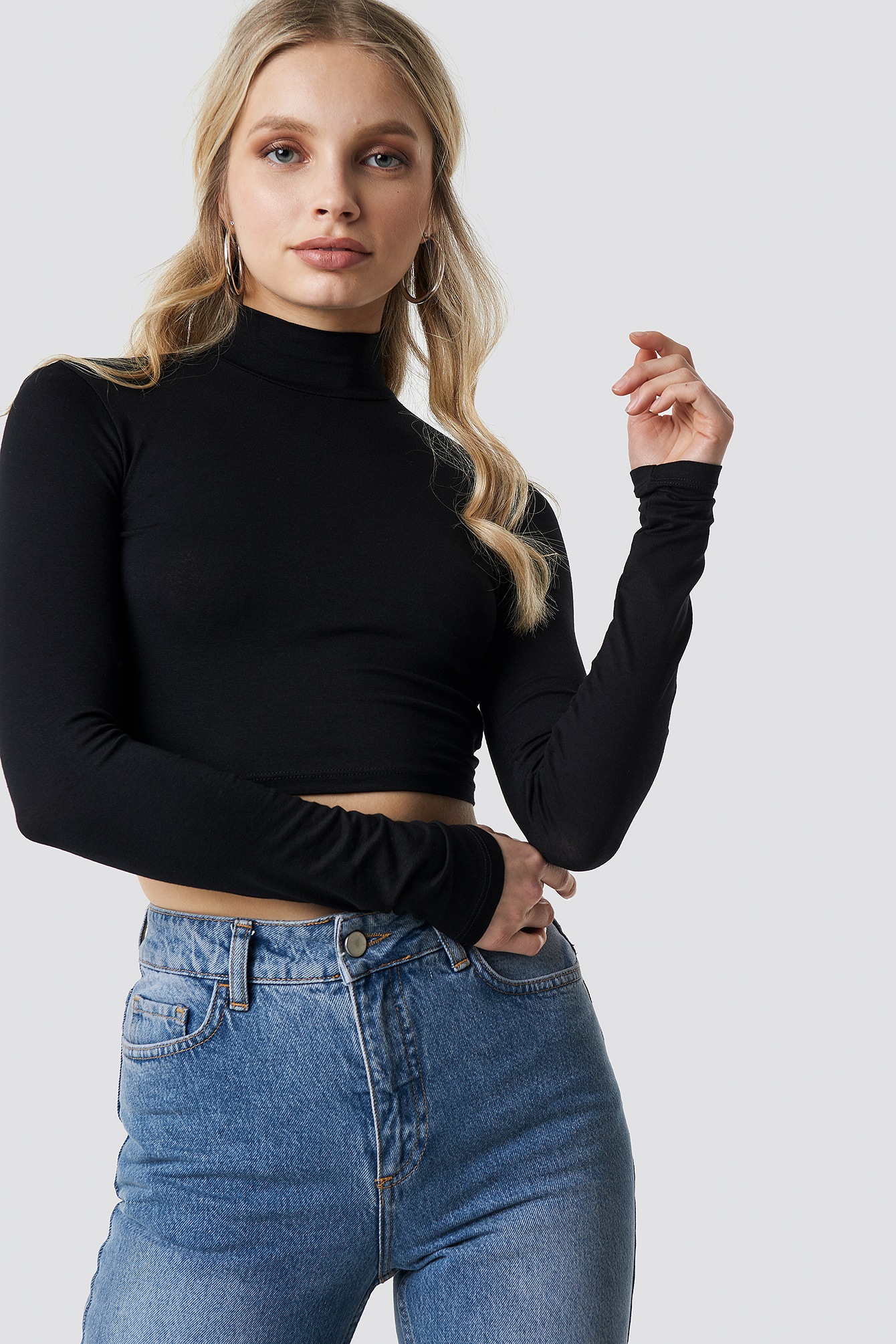 Open Back Polo Neck Top Black | na-kd.com