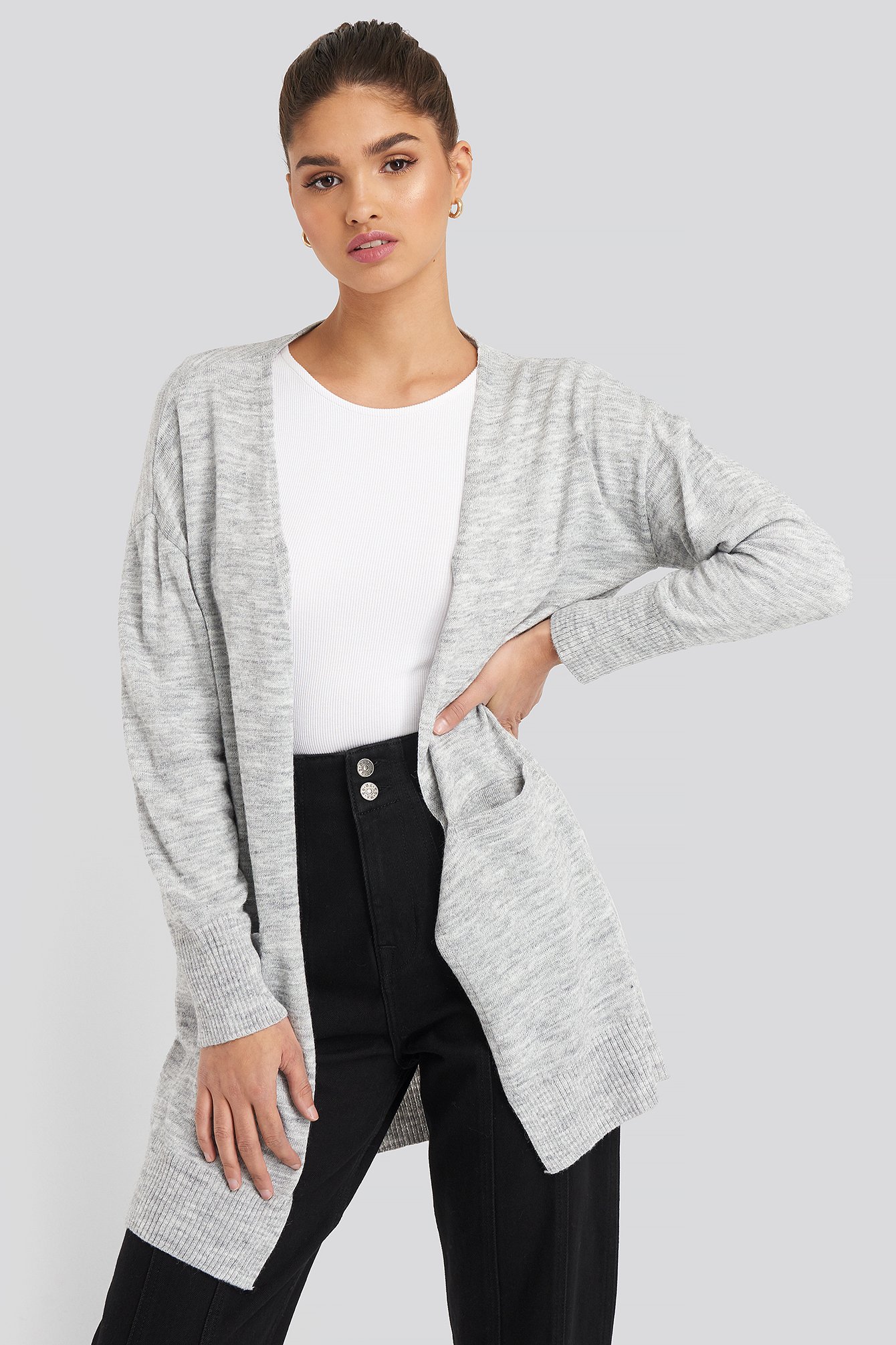 Open Front Longline Cardigan Grey | NA-KD