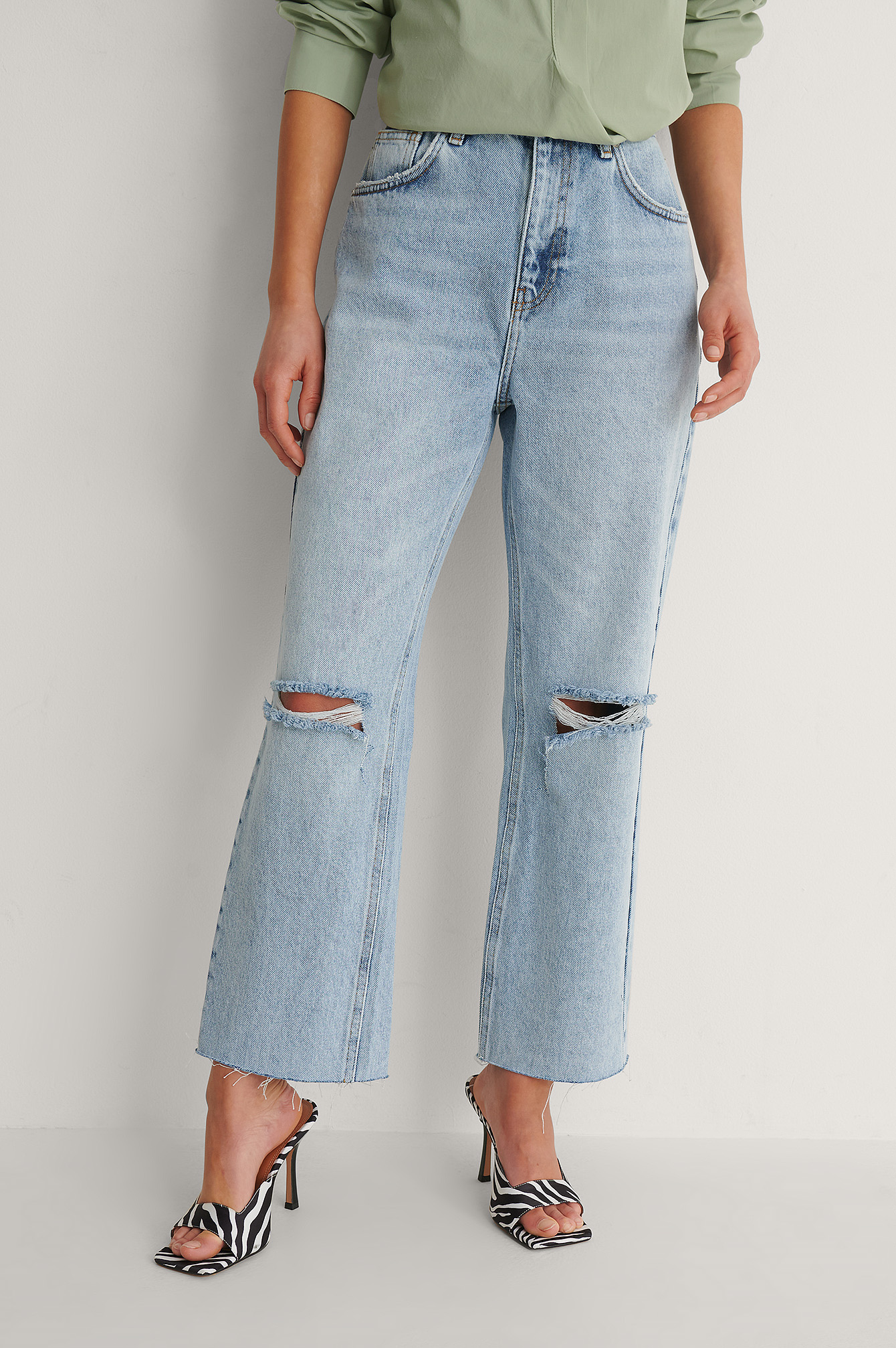 Straight High Waist Cropped Jeans Blue