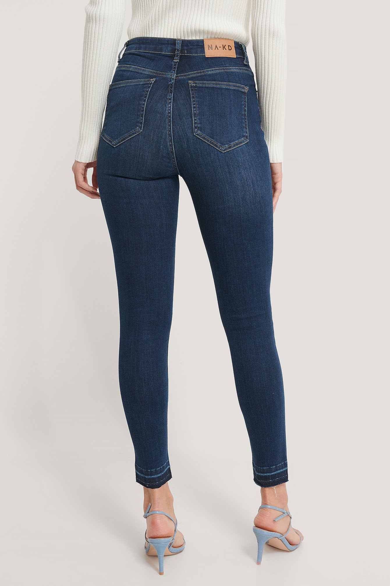 Organic Skinny High Waist Open Hem Jeans Blue | na-kd.com