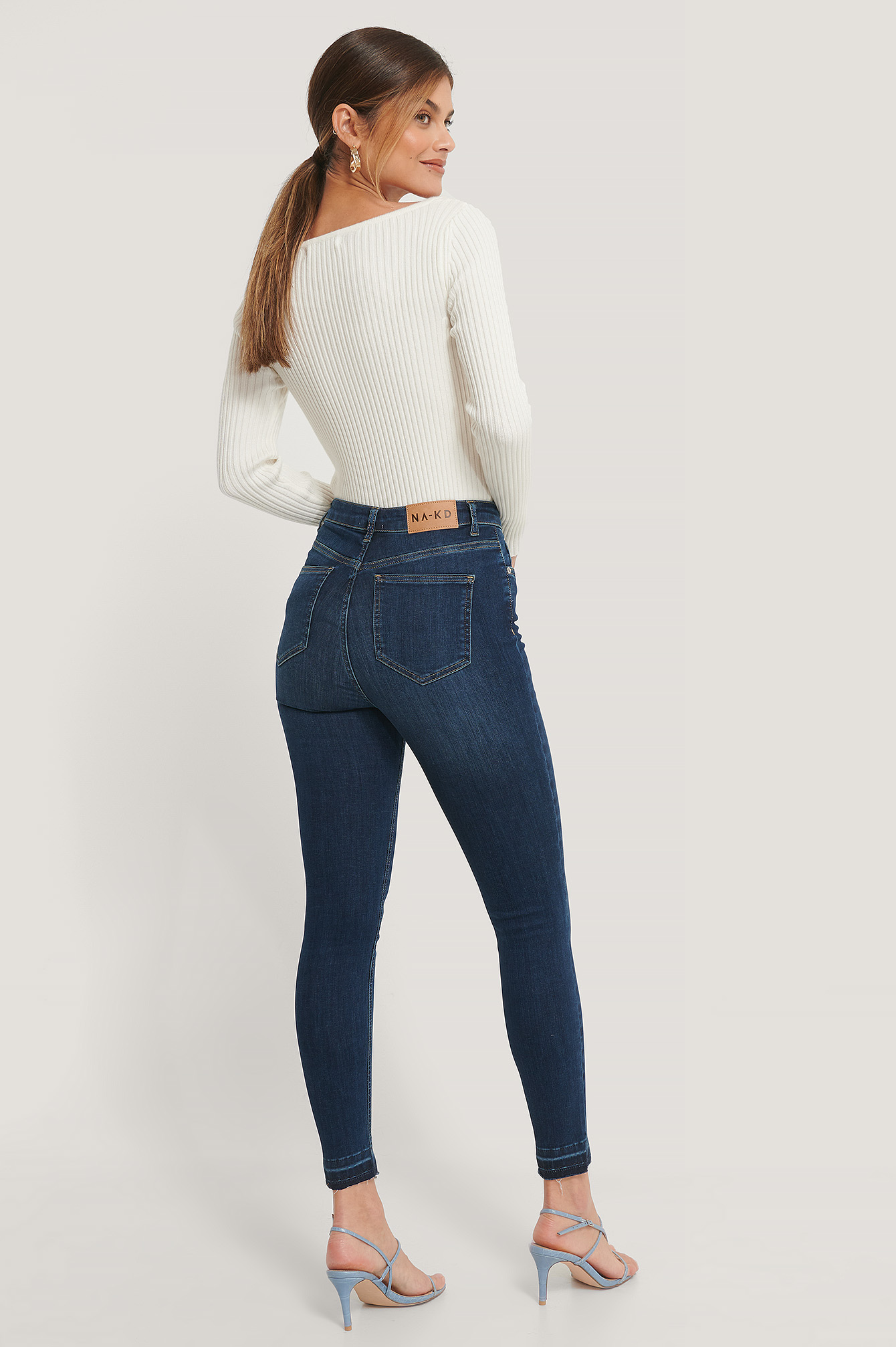 Organic Skinny High Waist Open Hem Jeans Blue | na-kd.com