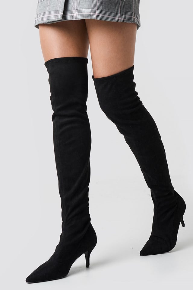 Overknee Kitten Heel Boots Black | na-kd.com