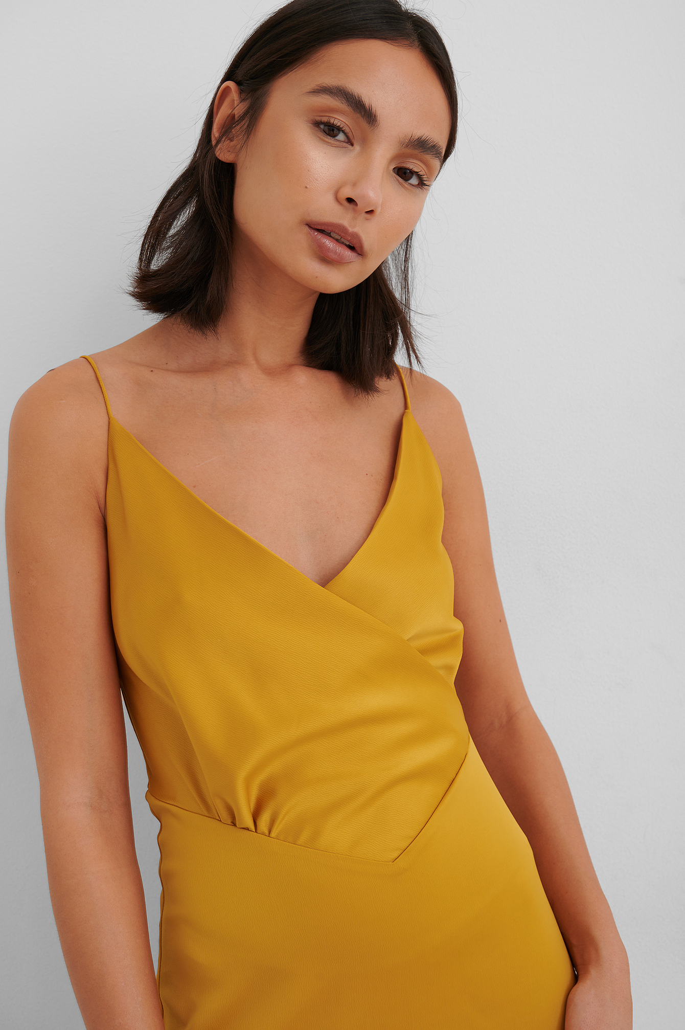 Overlap Satin Slip Dress Yellow | na-kd.com