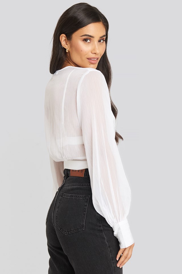 Overlap Sheer Blouse White Na 9866