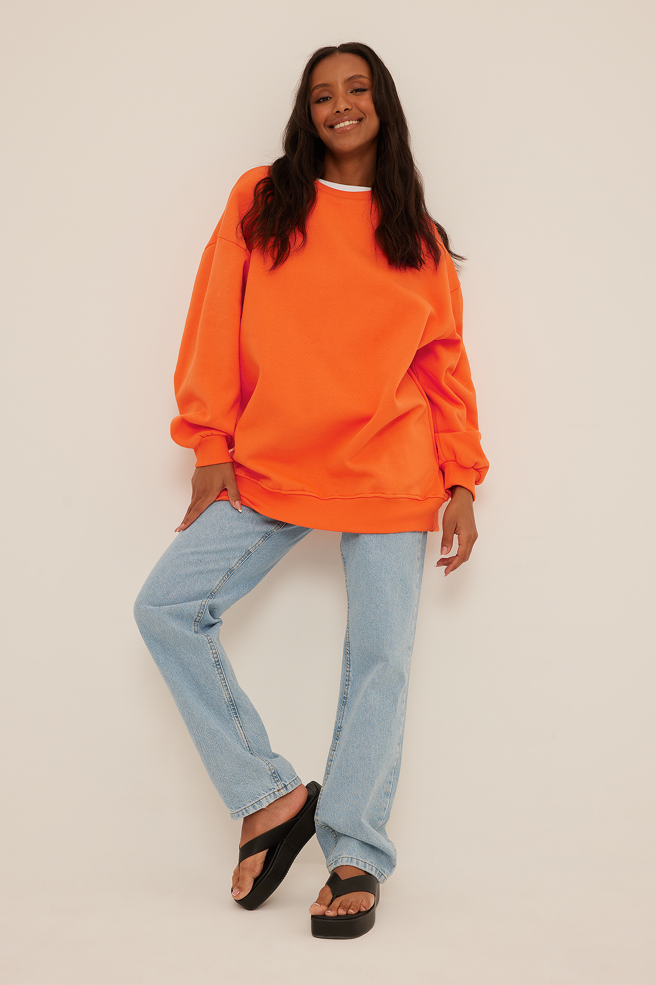 Sweatshirt Escovada Oversize Orange