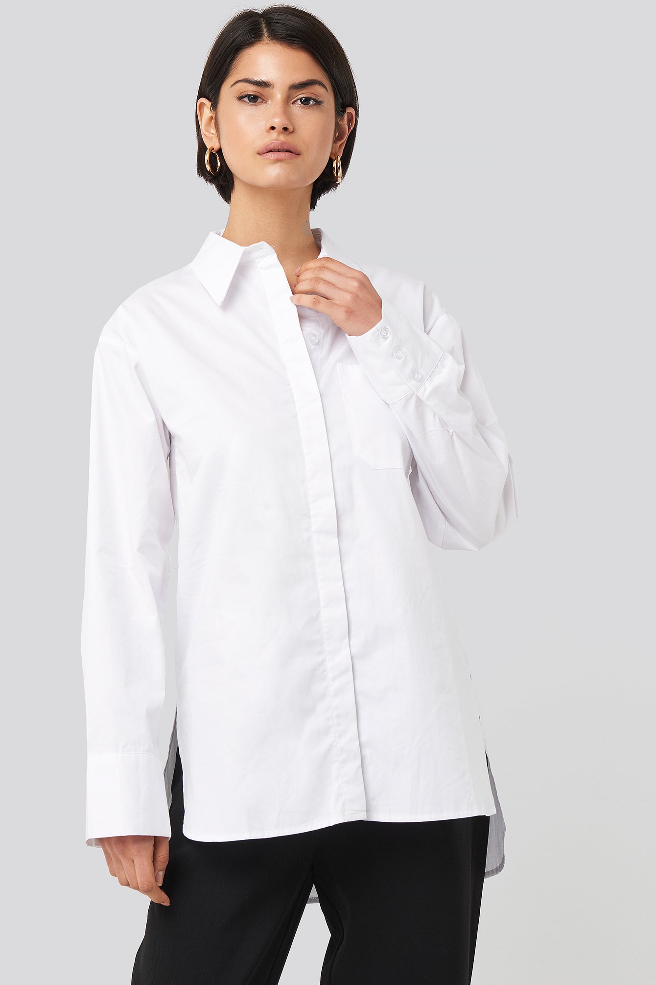 Oversized Cotton Pocket Shirt White | NA-KD