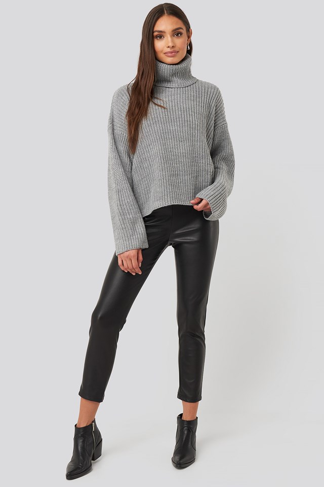 Oversized High Neck Knitted Sweater Grey | na-kd.com