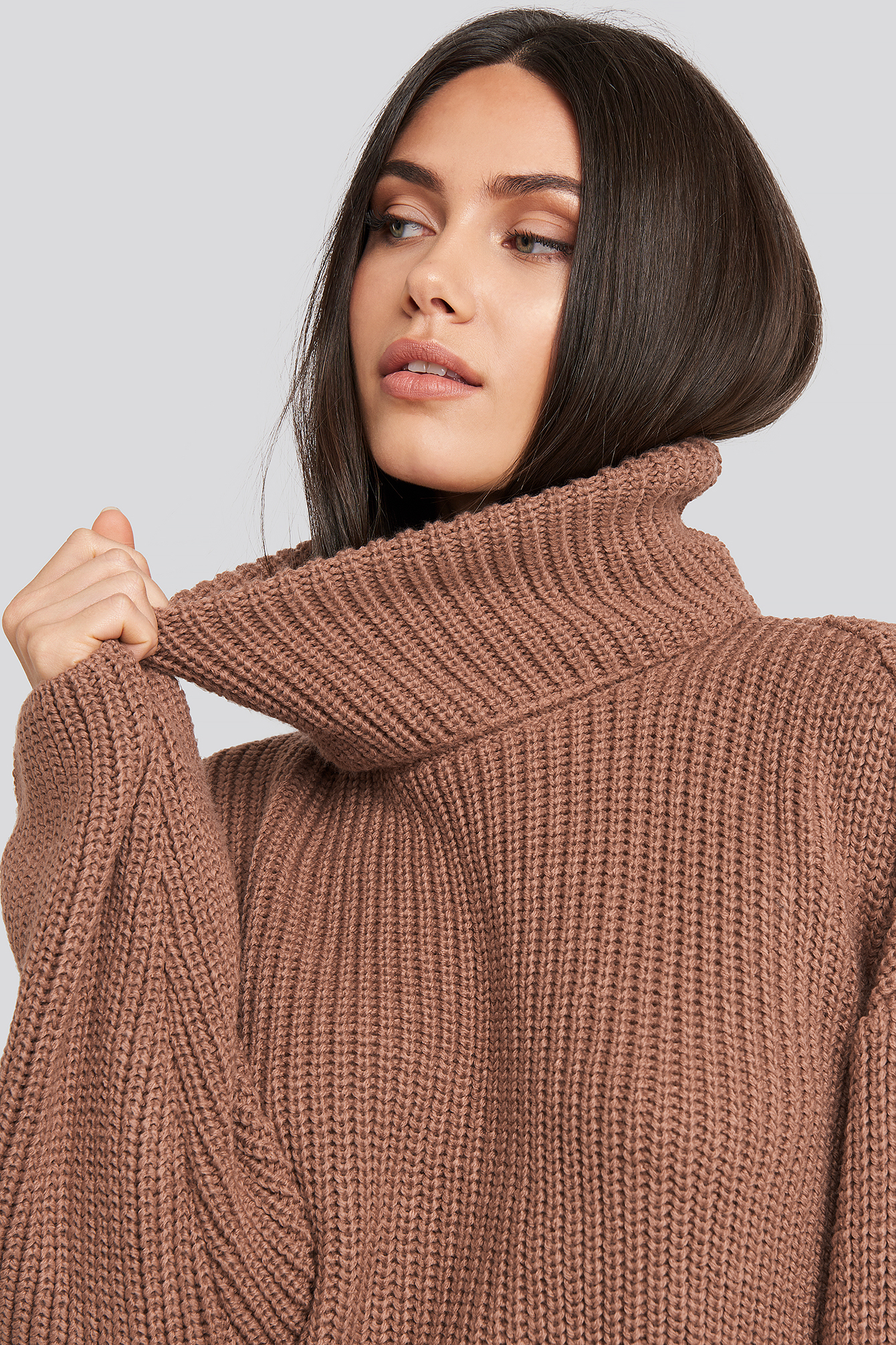 Oversized High Neck Knitted Sweater Dusty Dark Pink Na