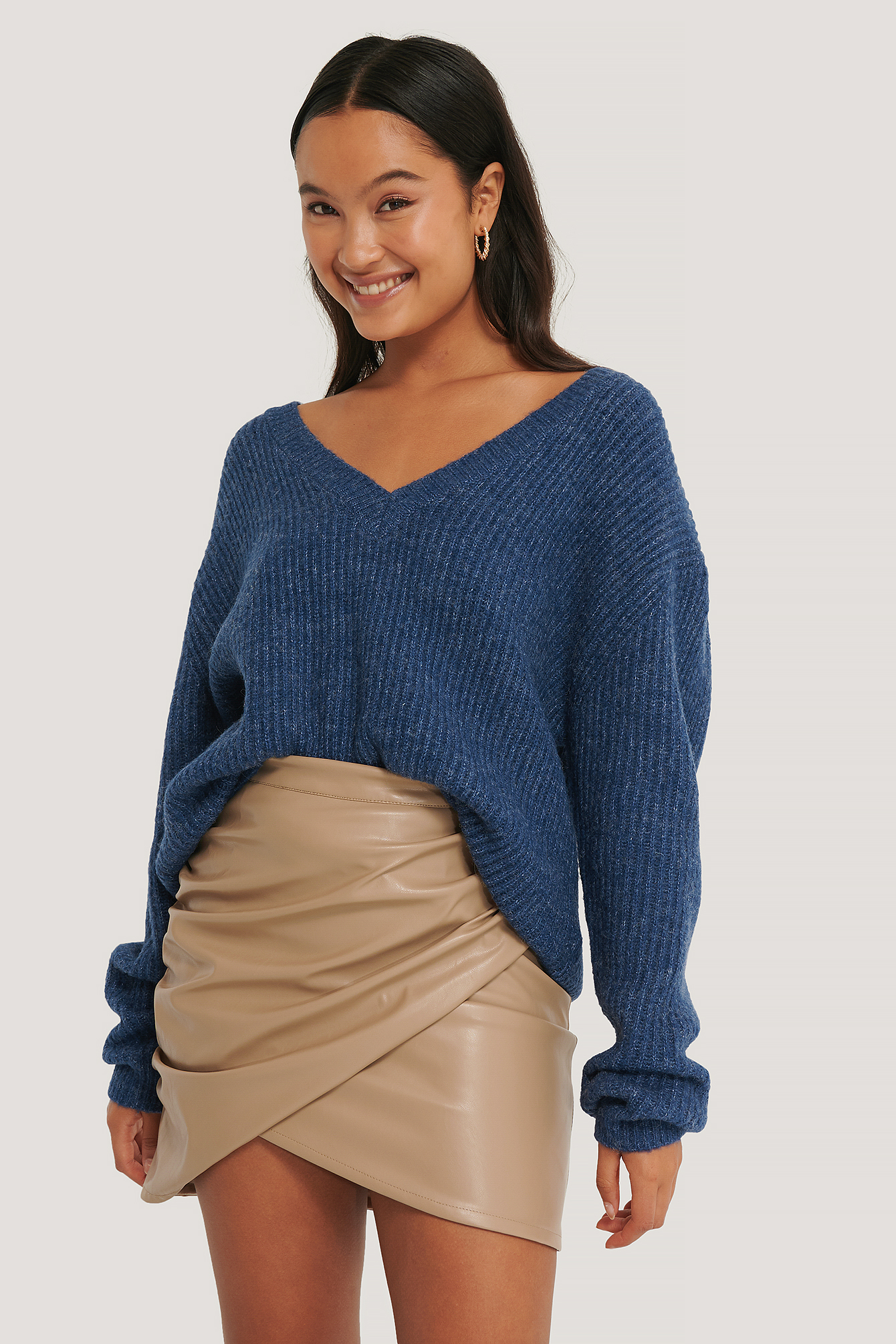 Oversized V Neckline Sweater Blue Na Kd