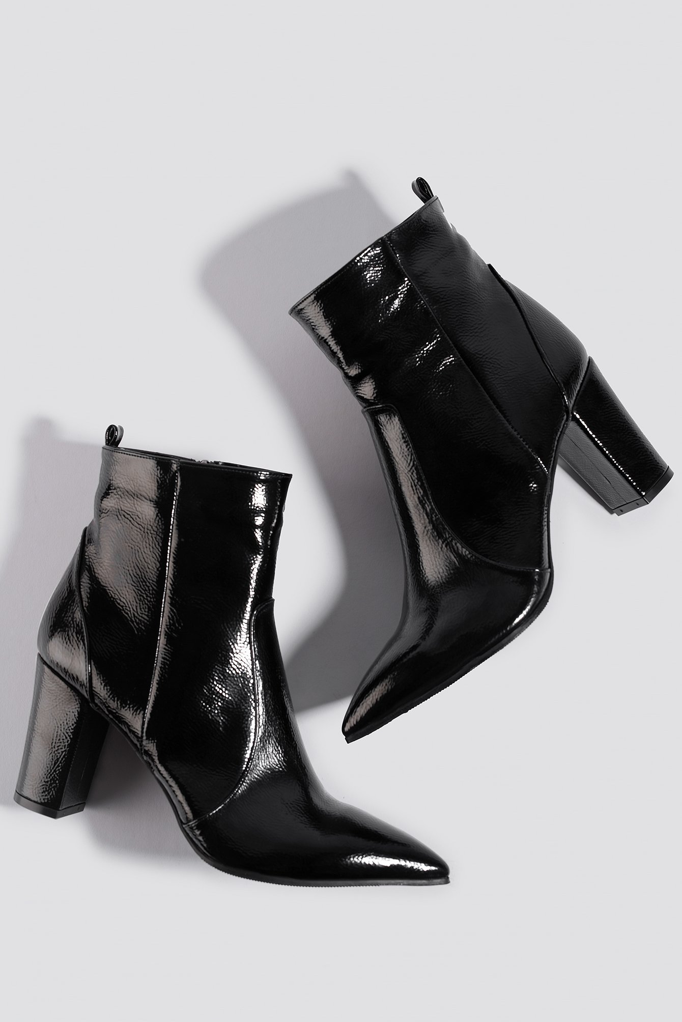 black patent block heel boots