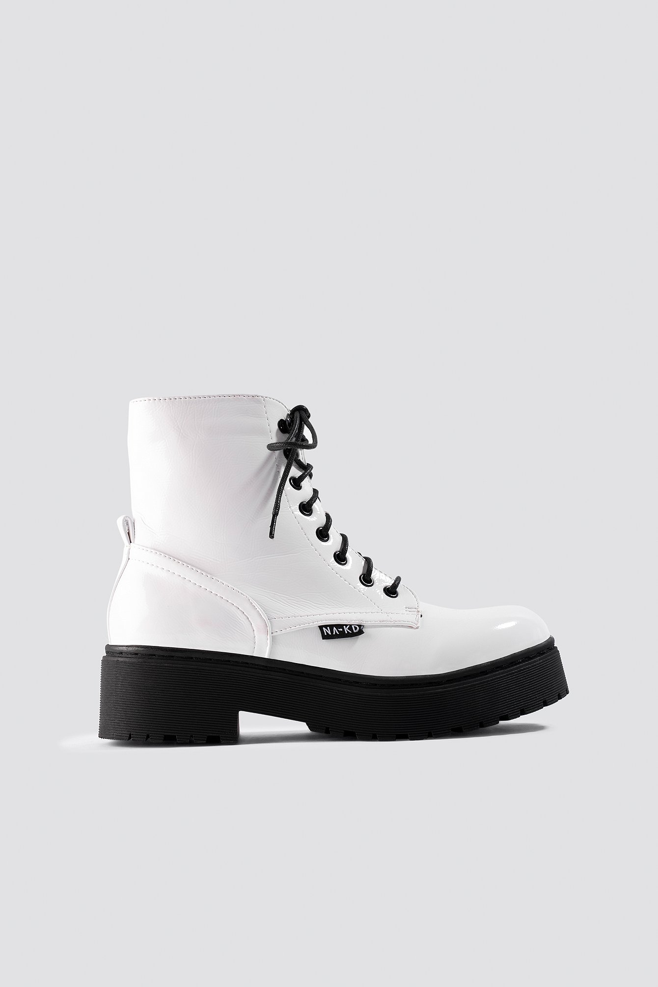 white patent combat boots