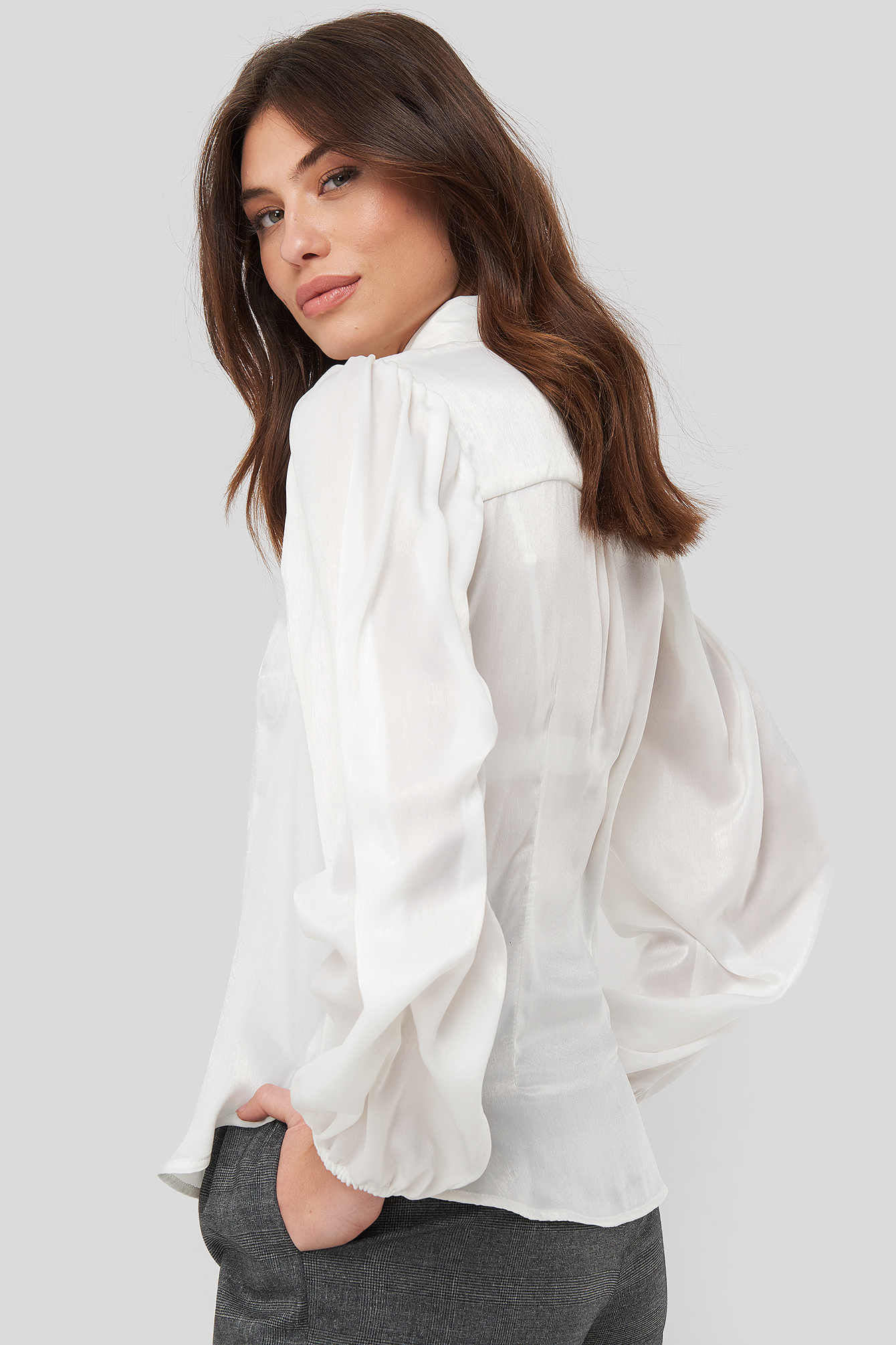 Peasant Sleeve Button Up Satin Blouse White | NA-KD