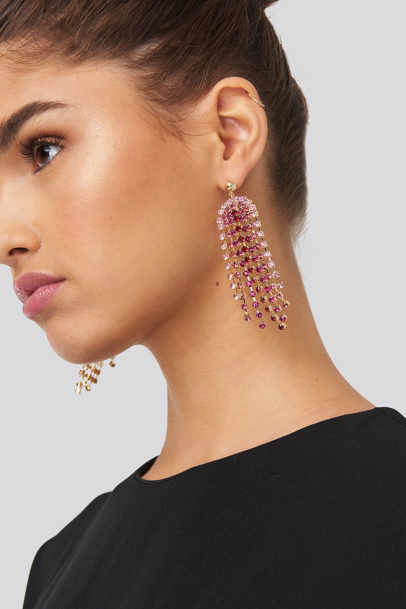 NA-KD Big Rhinestone Drop Earrings in Pink