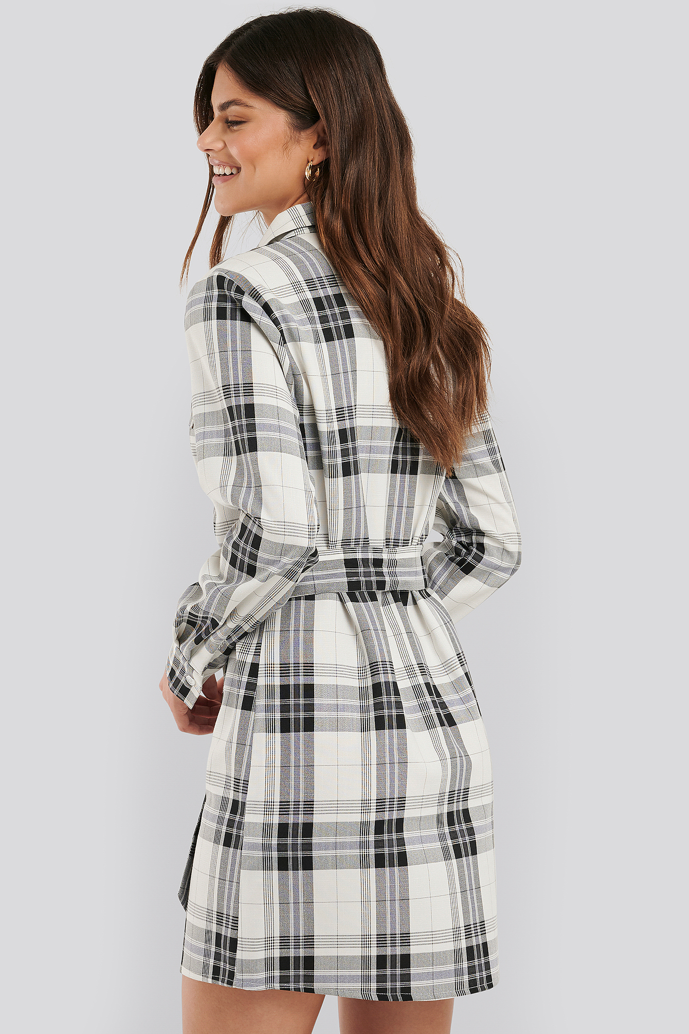 plaid belted shirt dress