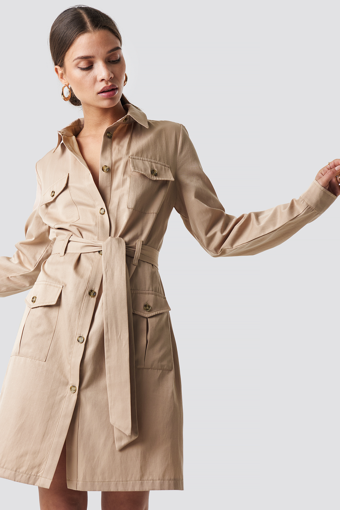 Pocket Detail Shirt Dress Beige | NA-KD