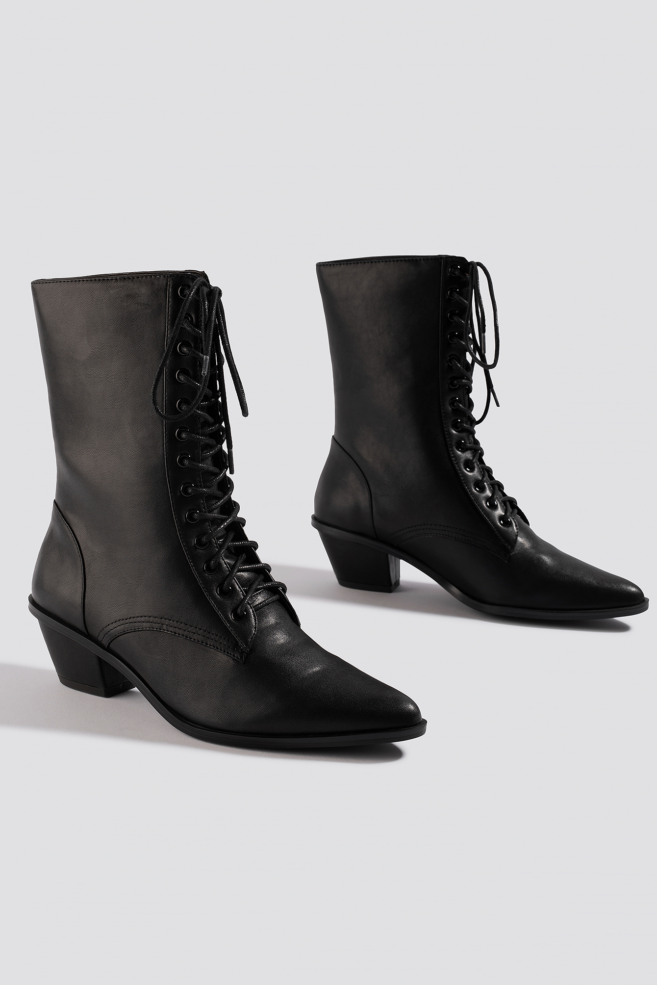 Pointy Lace Up Boots Black | na-kd.com