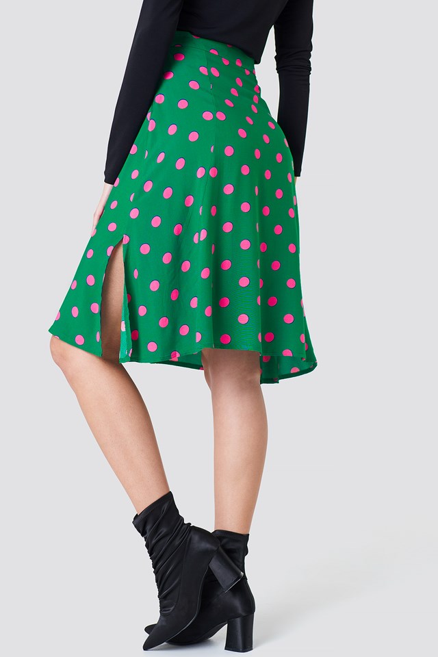 Polka Dot Midi Skirt Green Na 7430