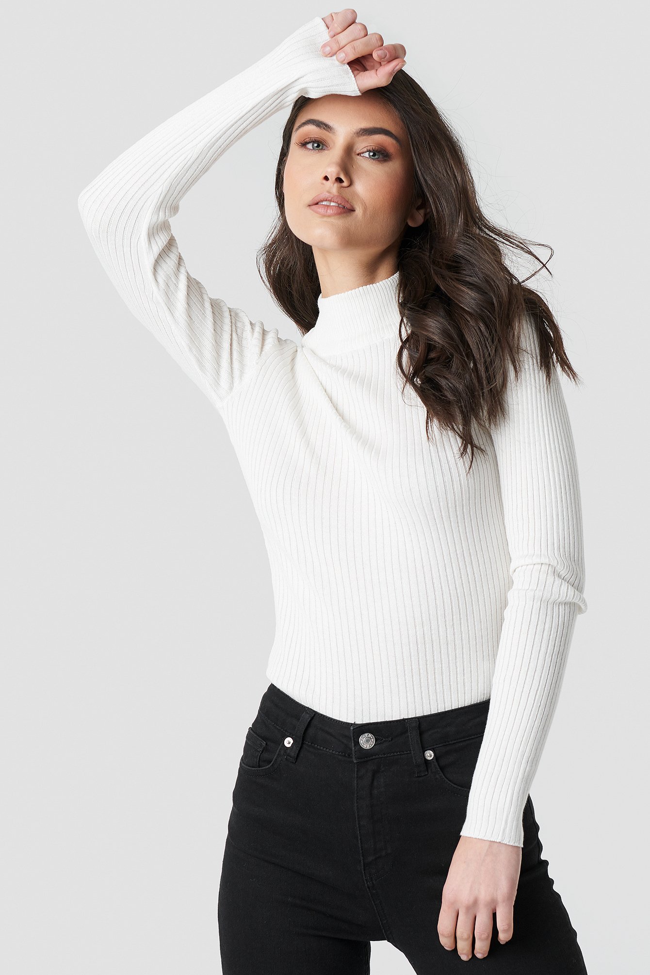 Polo Ribbed Knitted Sweater White | NA-KD