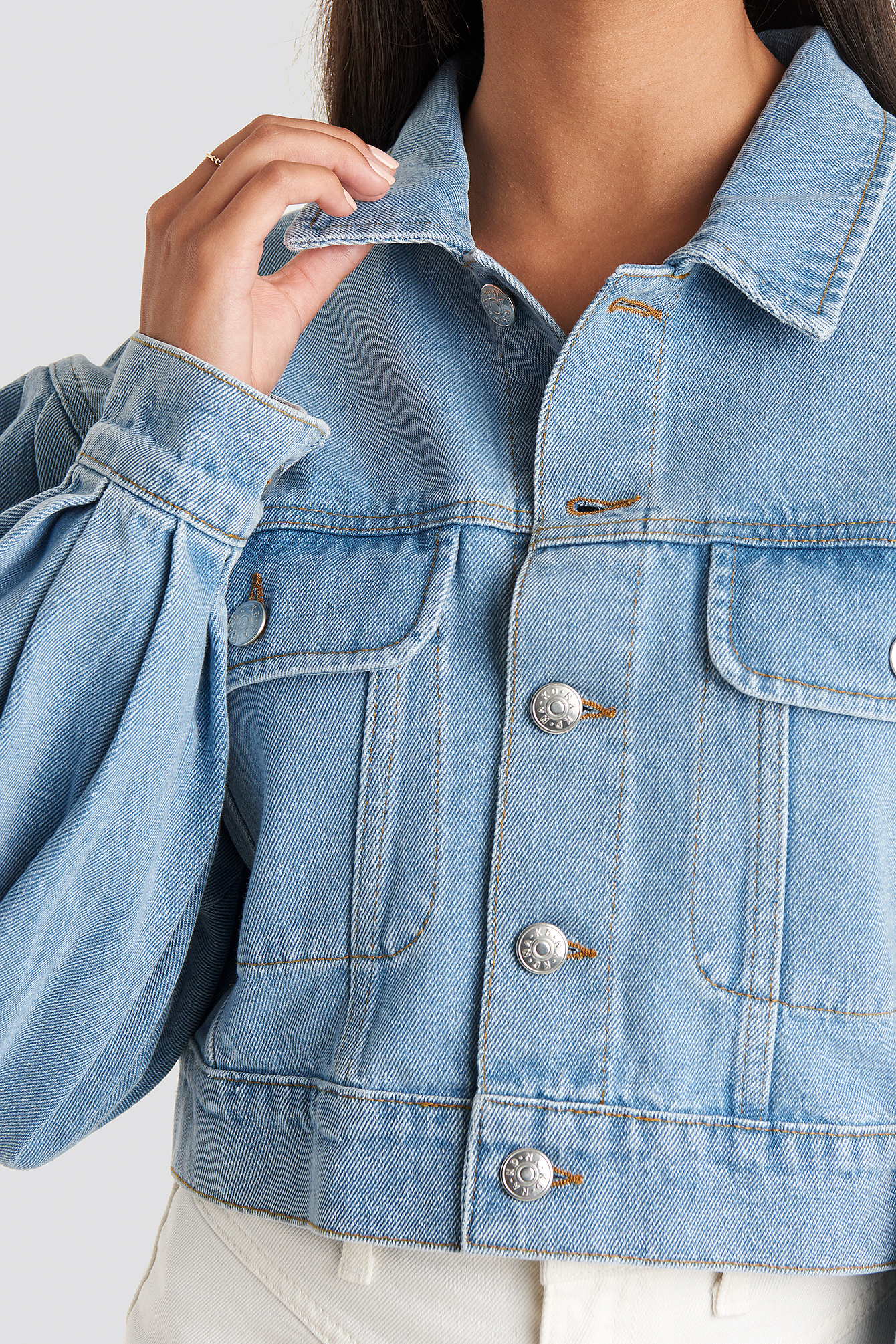 Puff Sleeve Oversized Denim Jacket Niebieski