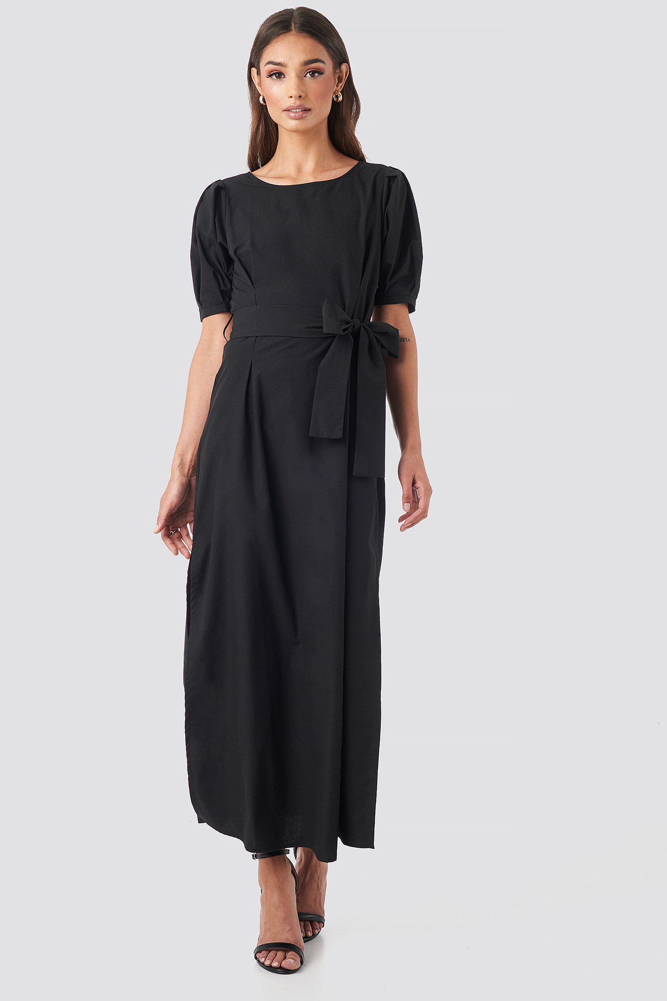 Puff Sleeve Belted Maxi Dress Black | na-kd.com