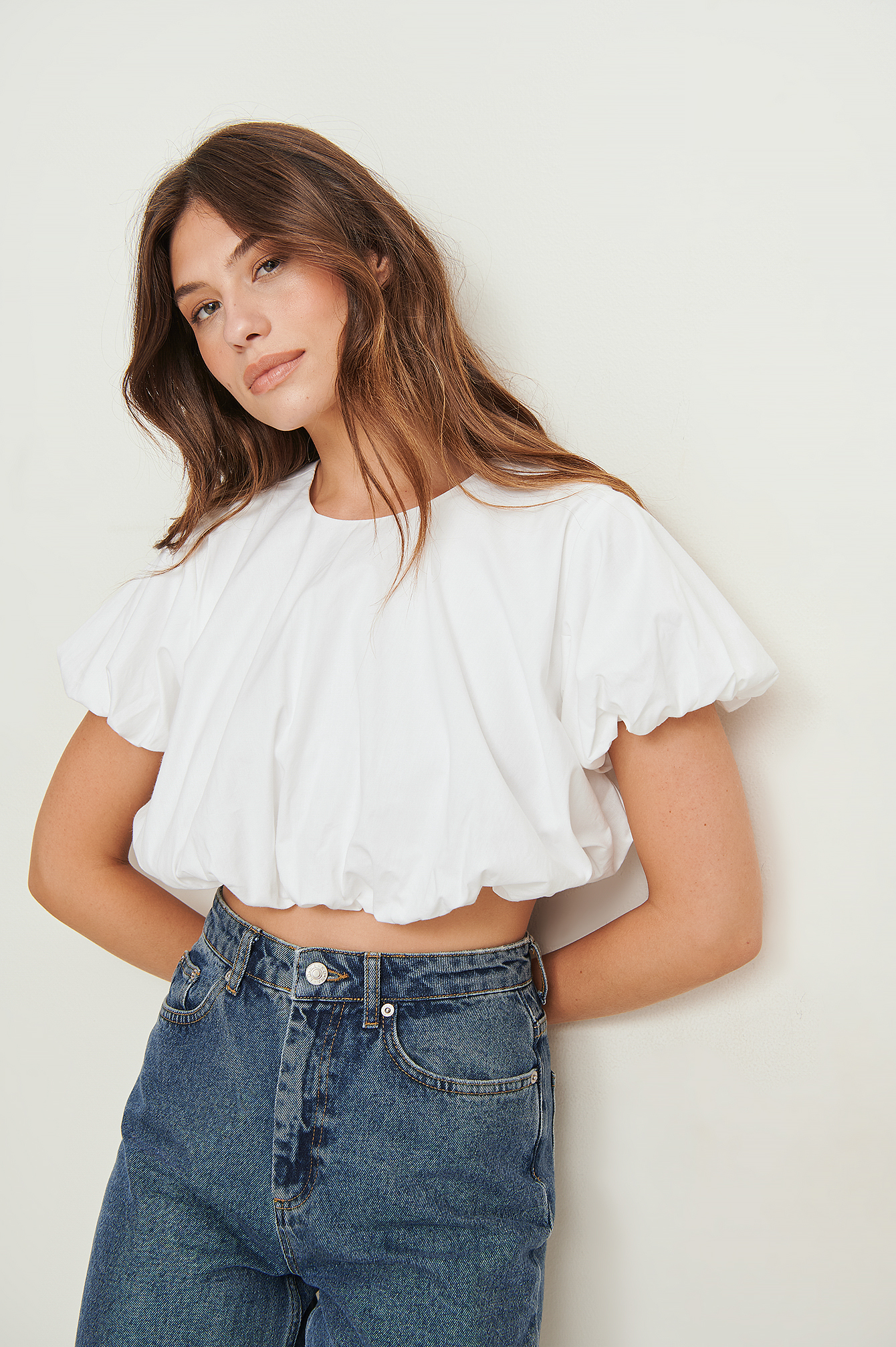 Puff Sleeve Cotton Top White | NA-KD