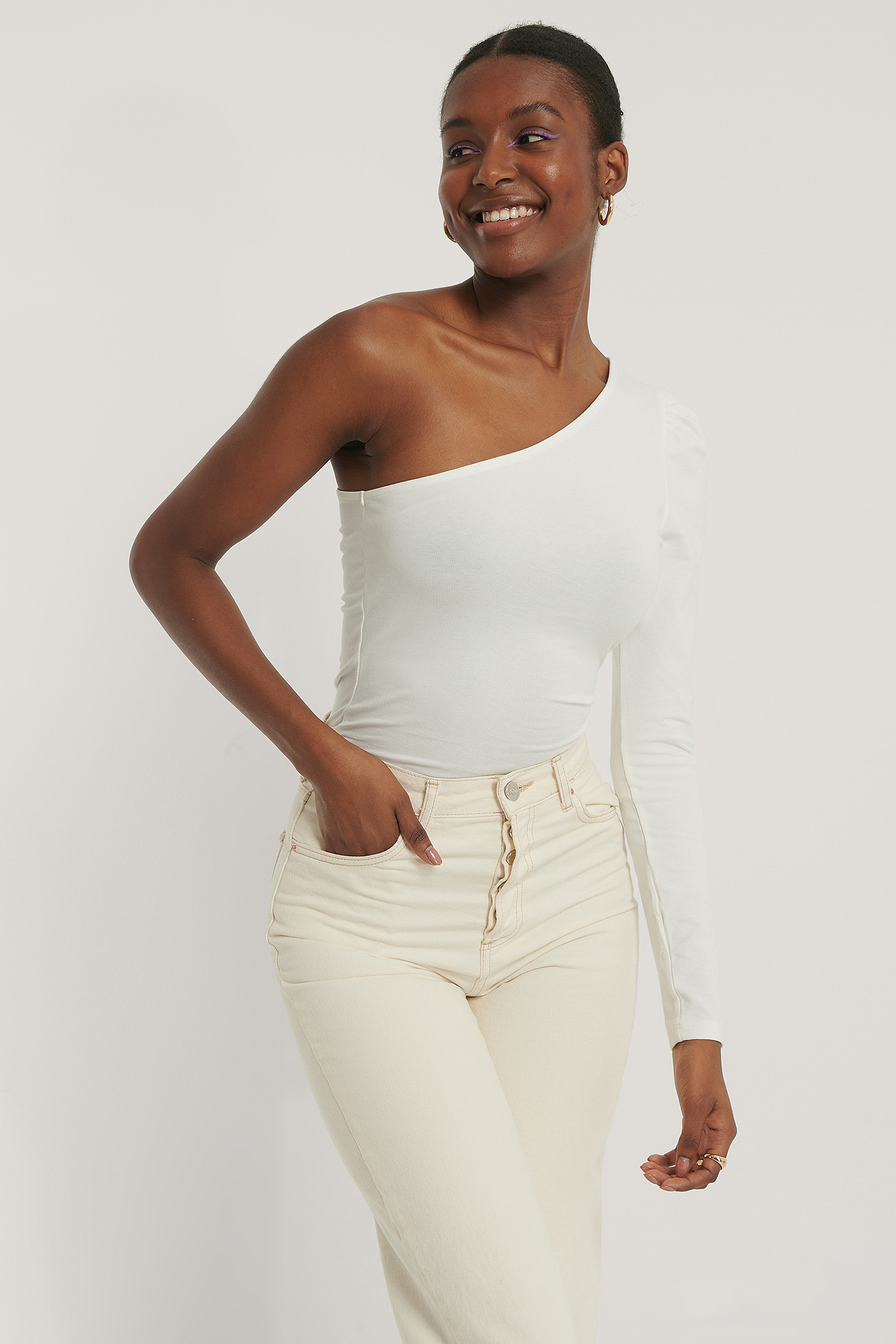 one shoulder puff sleeve top