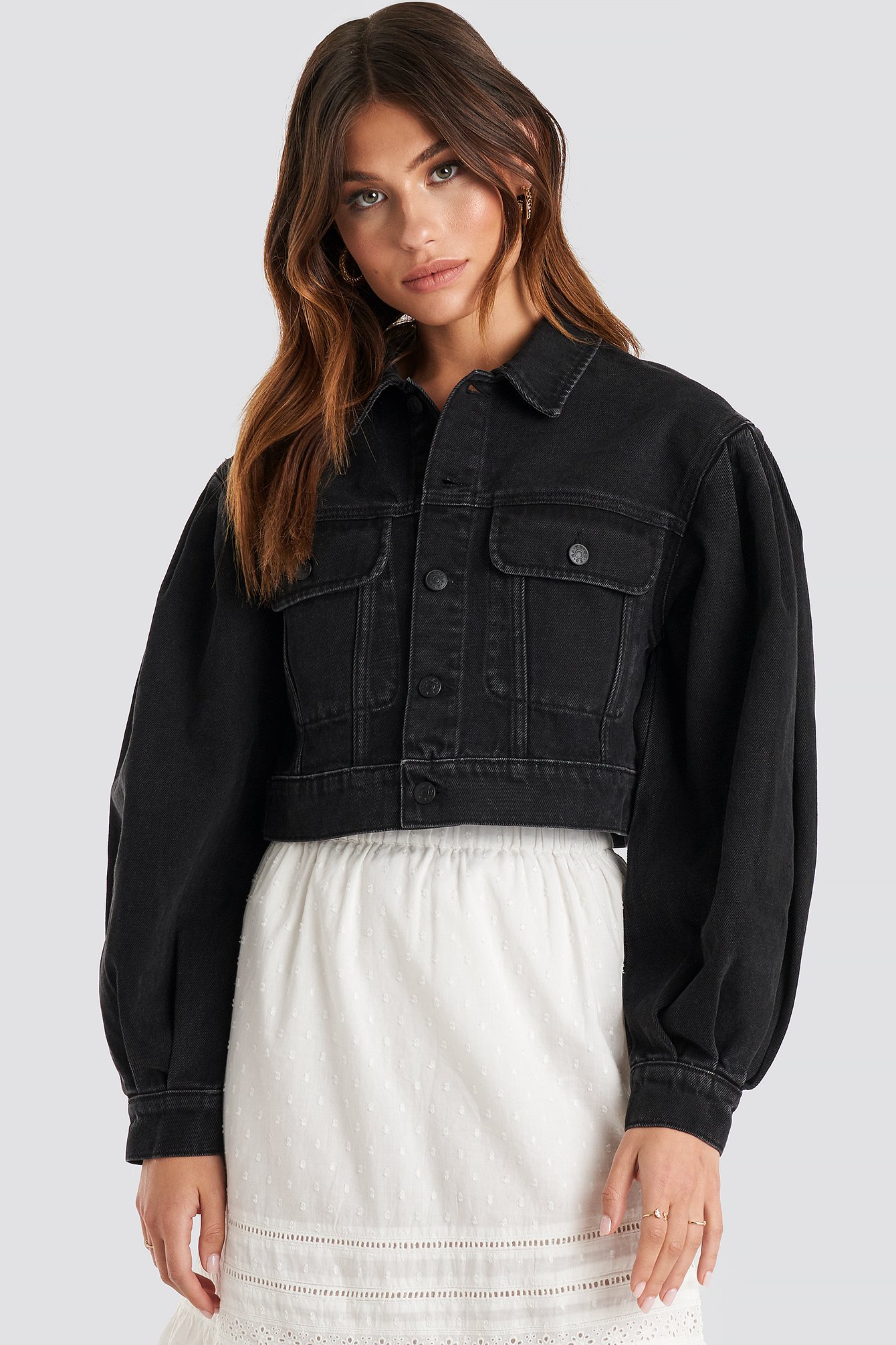 Retroféte Ada Puff-sleeve Denim Jacket In True Black | ModeSens