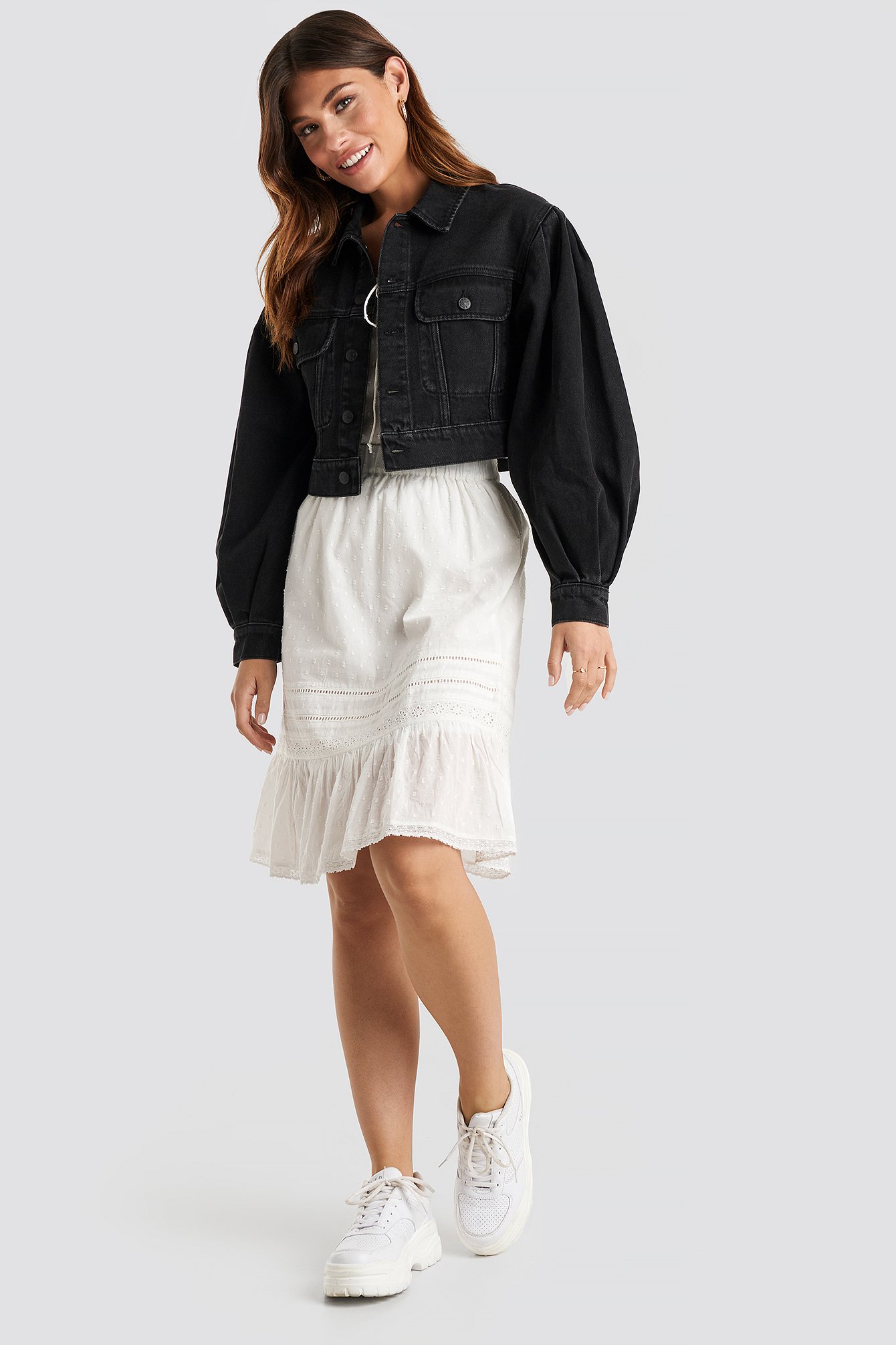 Puff Sleeve Oversized Denim Jacket Black Na