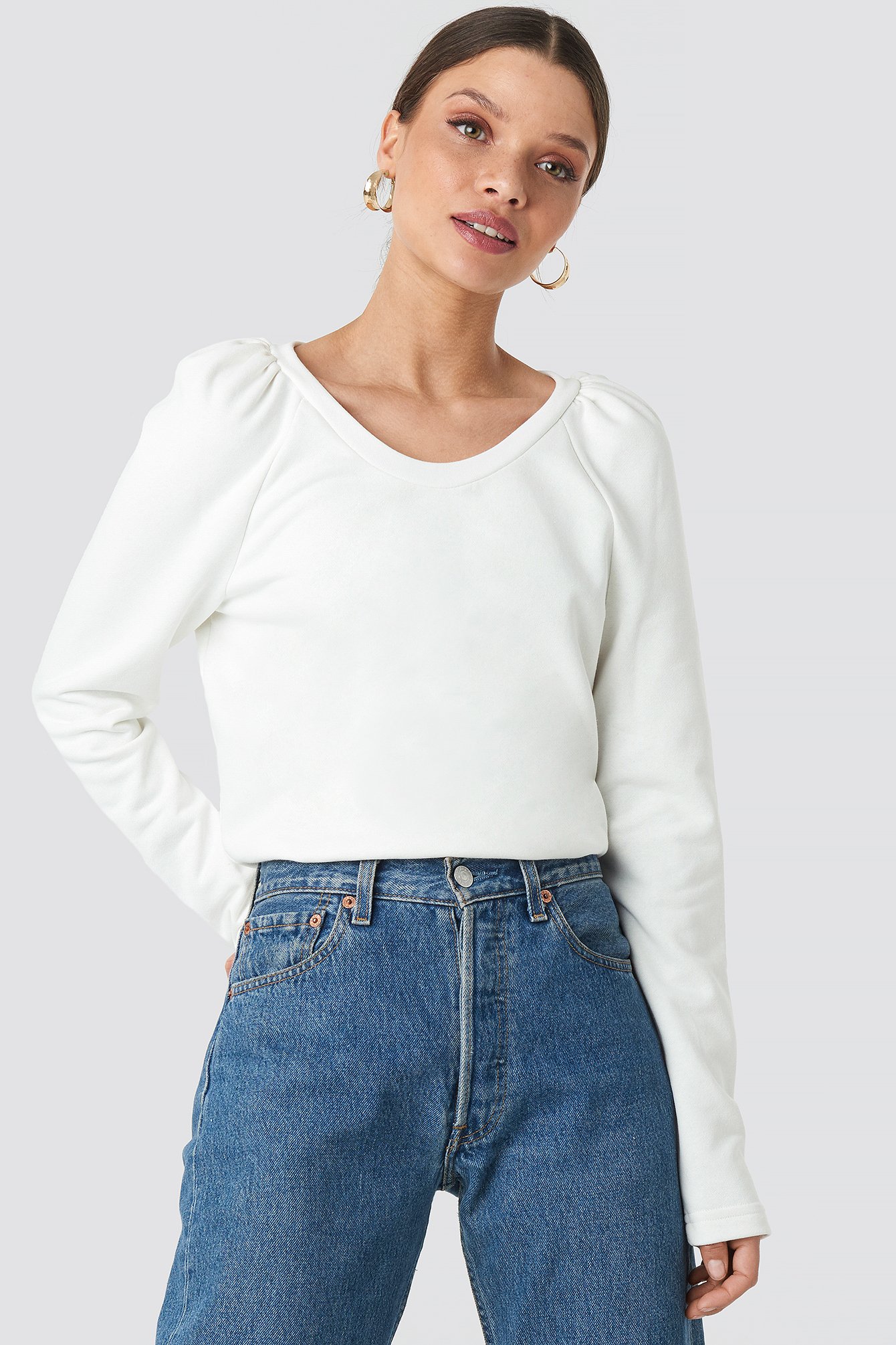 Puff Sleeve Sweater White Na Kd