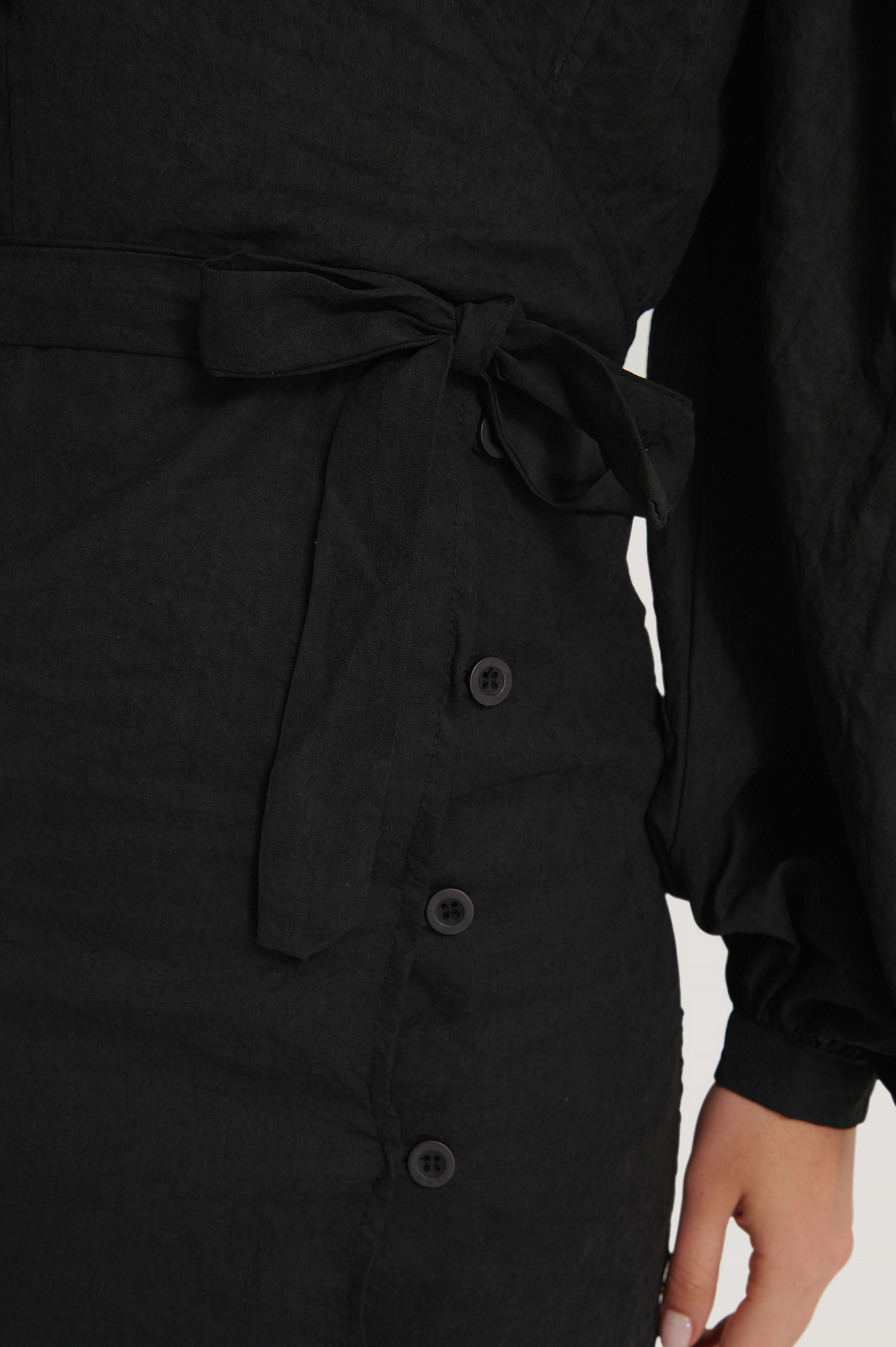 Puff Sleeve Tie Waist Dress Black | na-kd.com