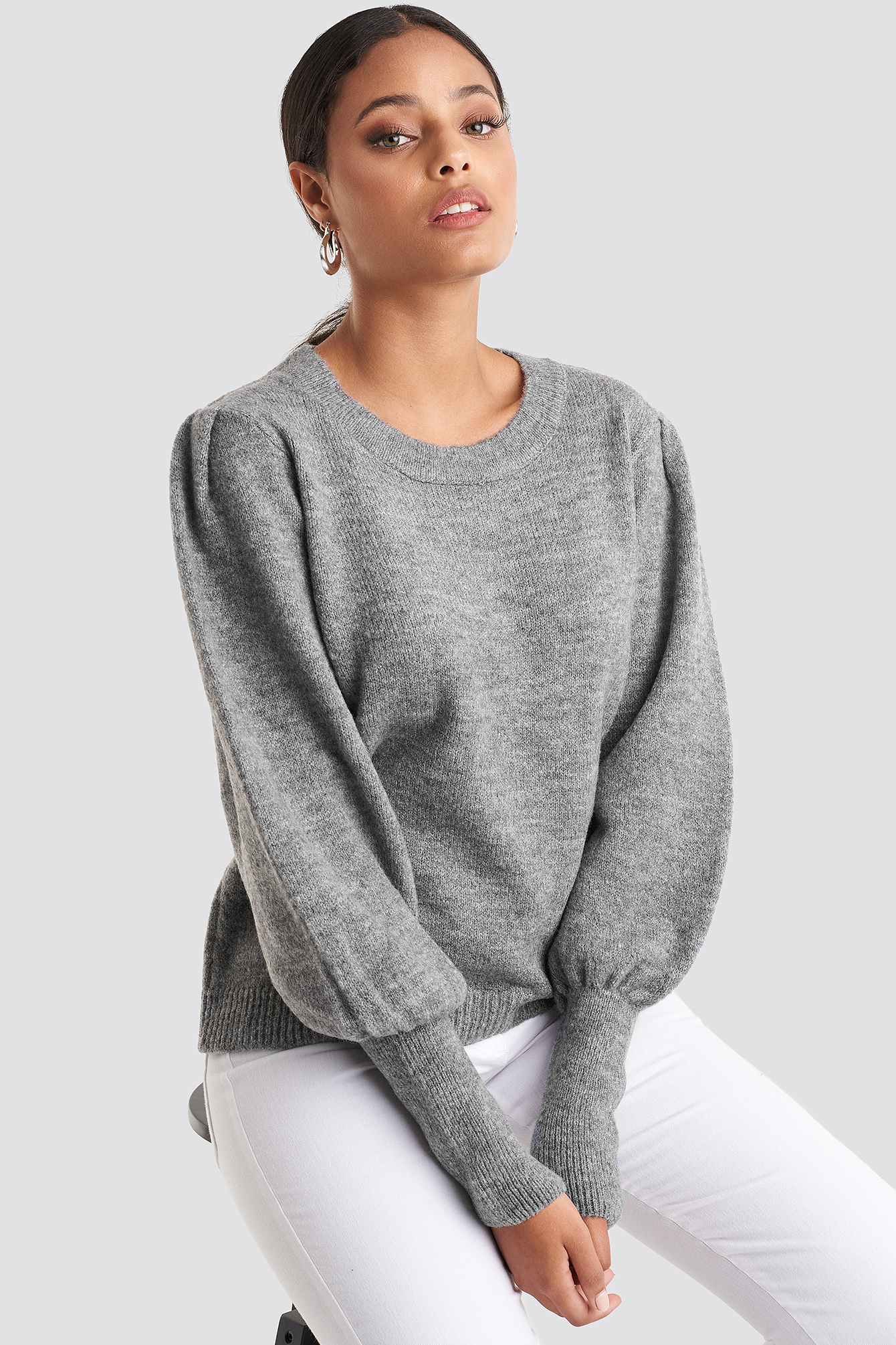 grey puff sleeve sweatshirt